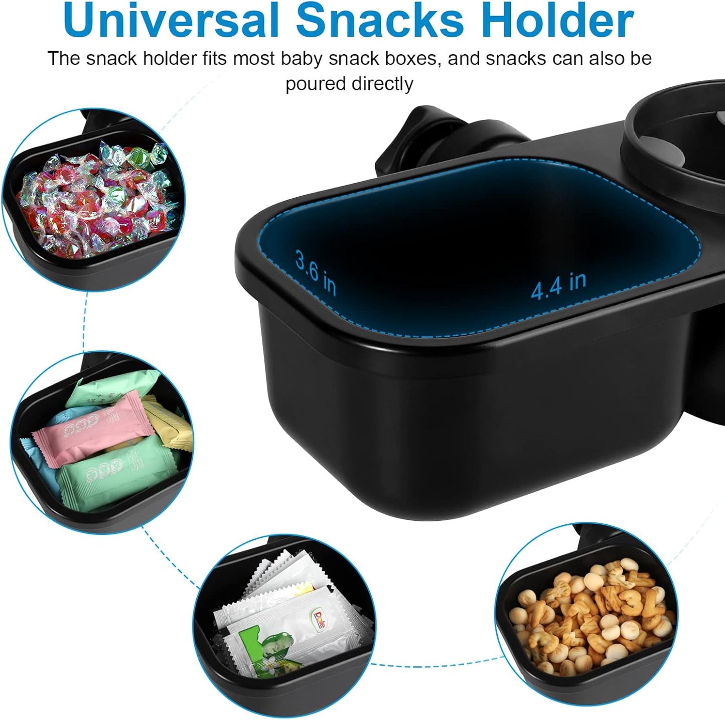 Accmor Stroller Cup Holder with Tray, Universal Cup Holder, Bike Bottle Holder, 360° Rotatable Large Caliber Drinks Holder for Stroller, Bike, Wheelchair, Walker