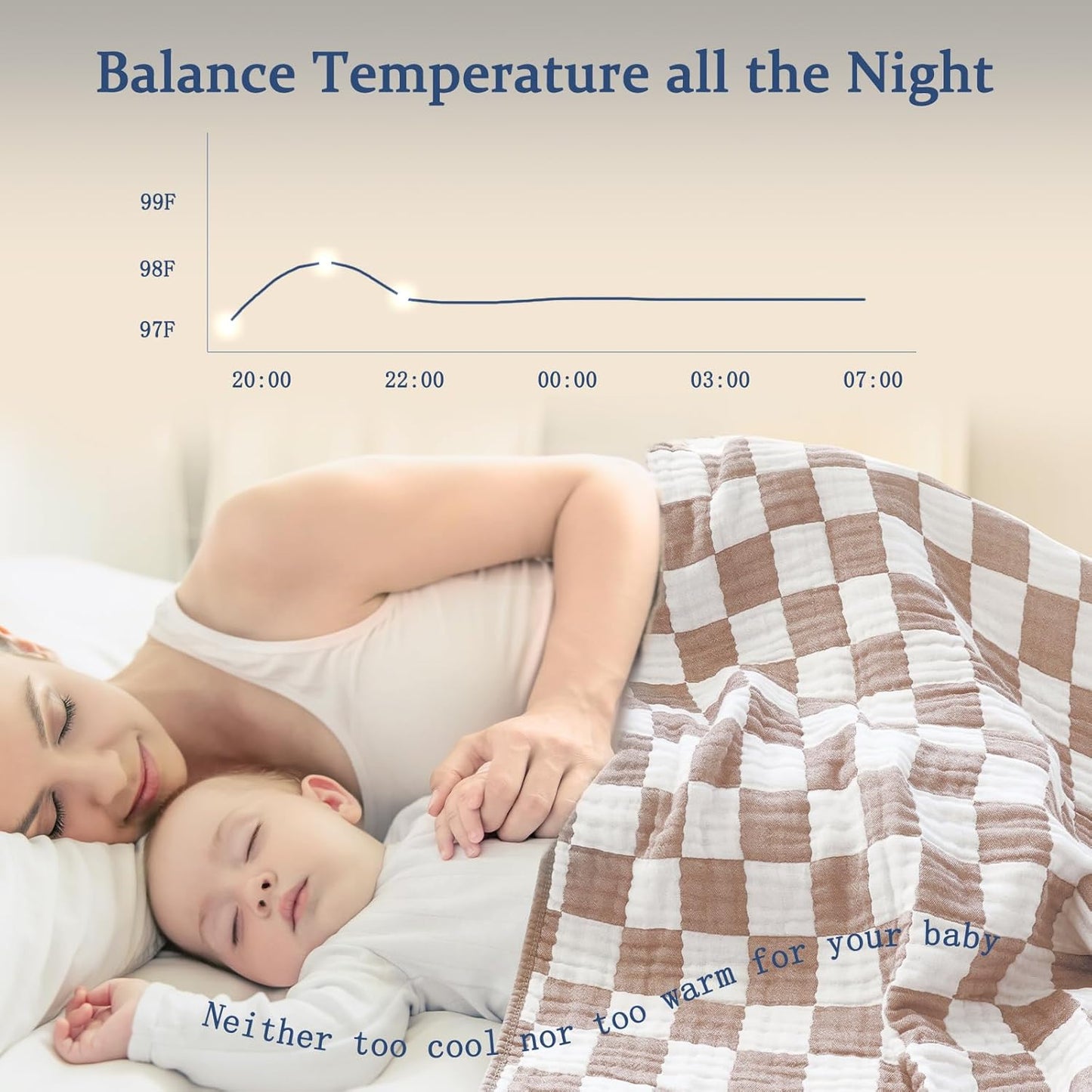 Ultra Soft Muslin Baby Blanket Neutral Versatile 6 Layers Swaddle and Bed Blanket for Babies, Toddlers, Boys or Girls Coffee Checkered 43 x 43 Inches