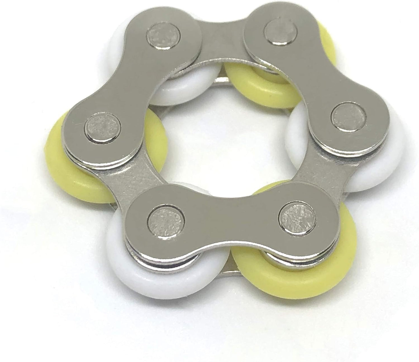 Fidget Roller Chain Toys with Metal and Silicone Rings - Stress Relief Perfect for ADHD, ADD, Anxiety in Office, School Stocking Stuffers Gifts (Yellow, White)
