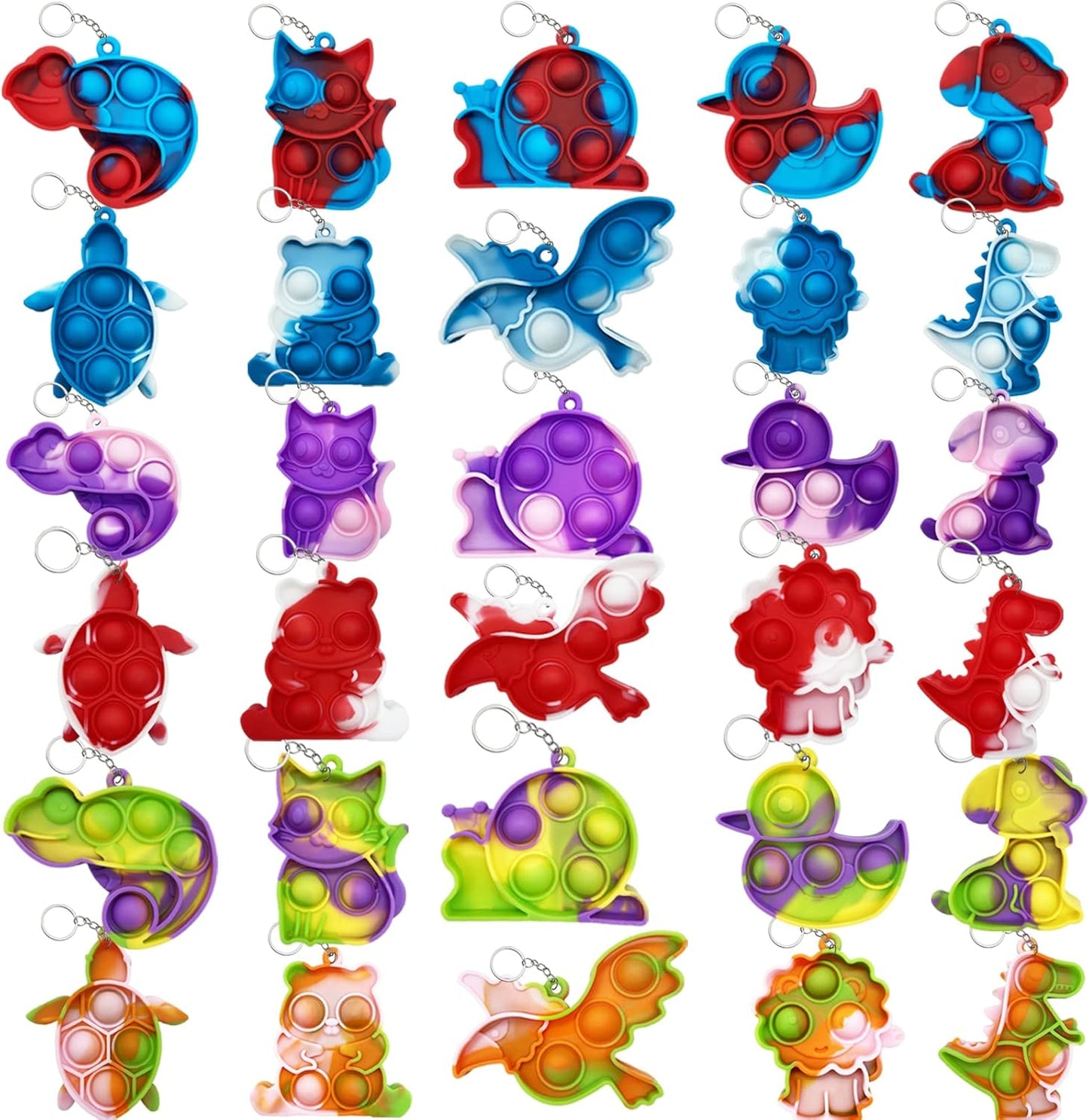 30 Pack Animal Mini Pop Fidget Toy, Keychain Bubble Popping Toy Packs, Simple Silicone Sensory Toys, Relieves Stress Toys for Kids Boys Girls Party Favors Decoration Classroom Reward