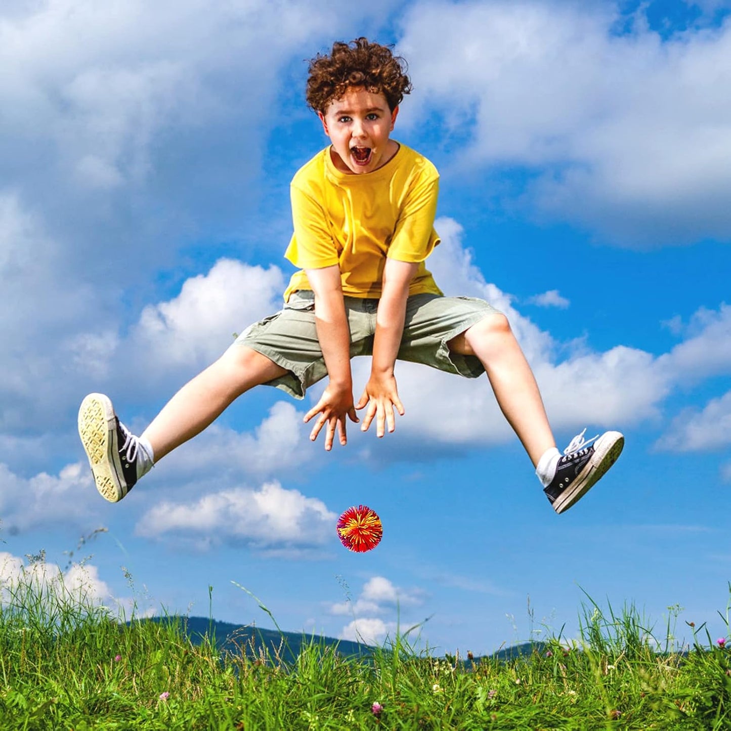 5 Pack Monkey Stringy Balls, Great Sensory Toys Stress Balls, Rainbow Pom Bouncy Balls Games 90s Toys Fun Party Favor