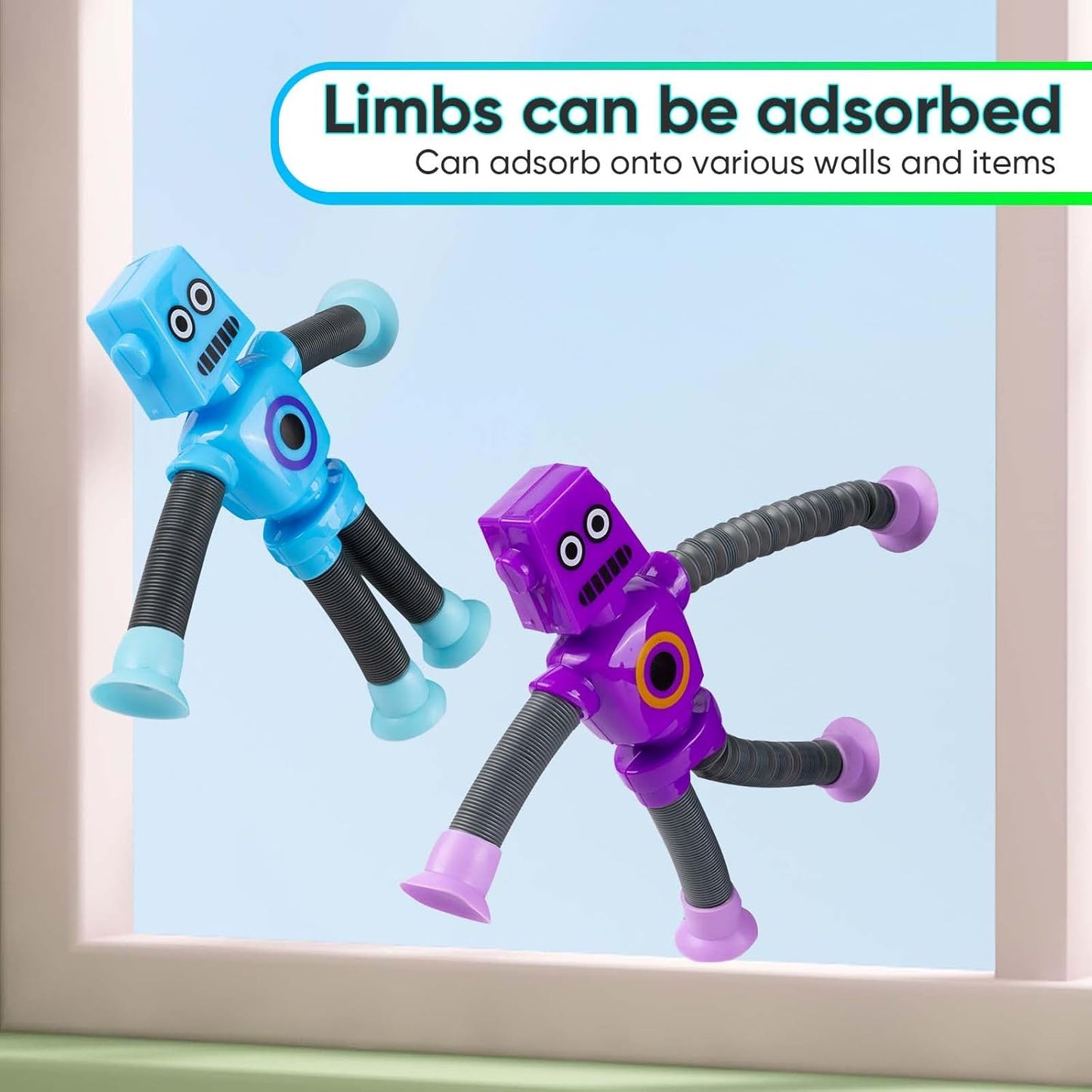 12 Pack Telescopic Suction Cup Robot Toy Shape Changing Pop Tube Robot Fidget Toys Autism Pop Tubes Sensory Toys for Kids Age 3-6 Party Favors Boy Girl Gifts