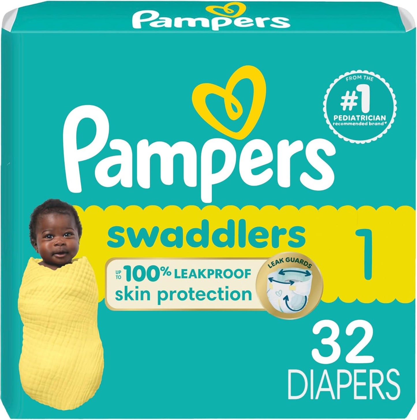 Pampers Baby Diapers - Swaddlers - Size 1, 32 Count, Ultra Absorbent Disposable Infant Diaper