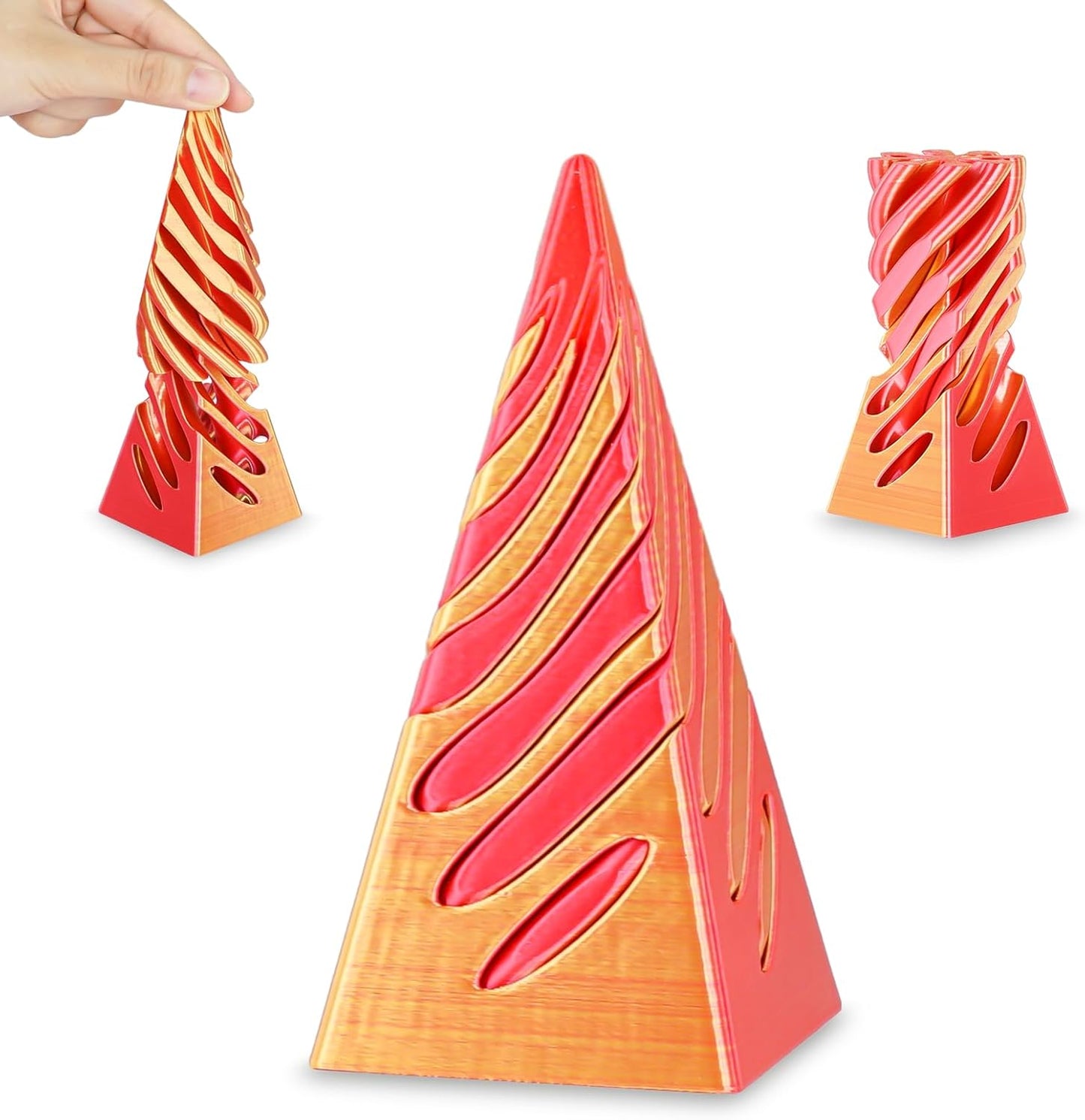 3D Printed Spiral Cone Fidget Toy,Impossible Cone Pyramid Passthrough Sculpture,Stress and Anxiety Relief Fidget Desk Toys (Gold Red)