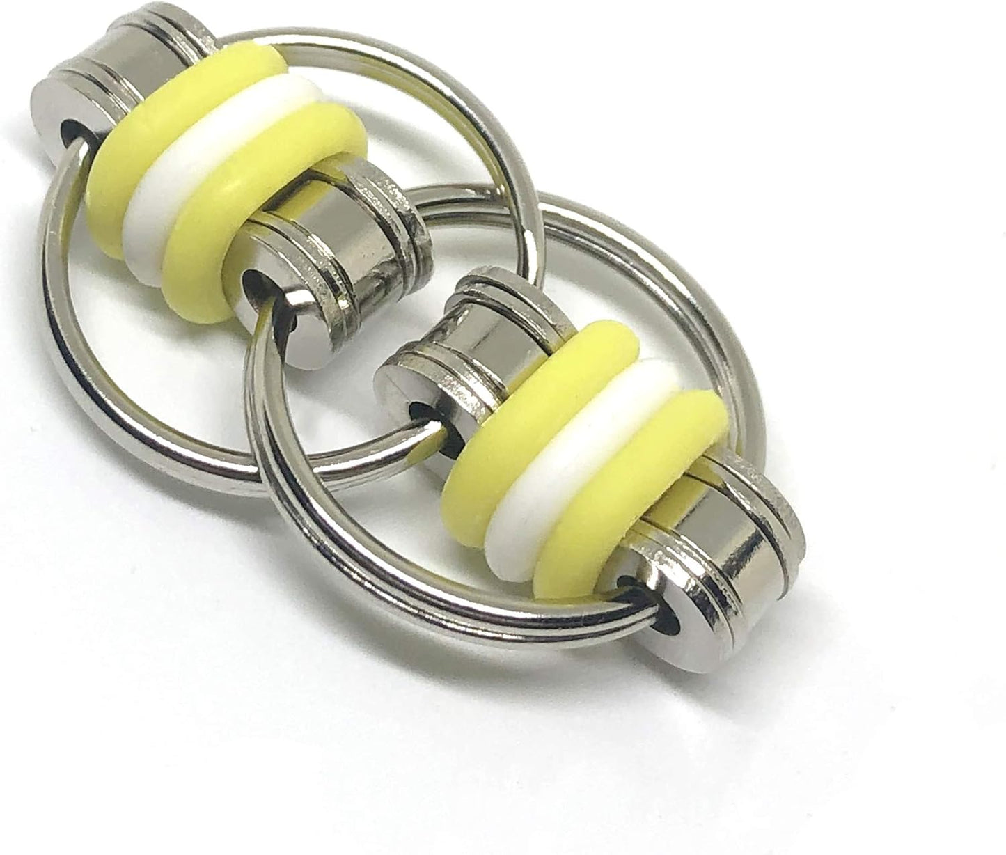 Fidget Roller Chain Toys with Metal and Silicone Rings - Stress Relief Perfect for ADHD, ADD, Anxiety in Office, School Stocking Stuffers Gifts (Yellow, White)