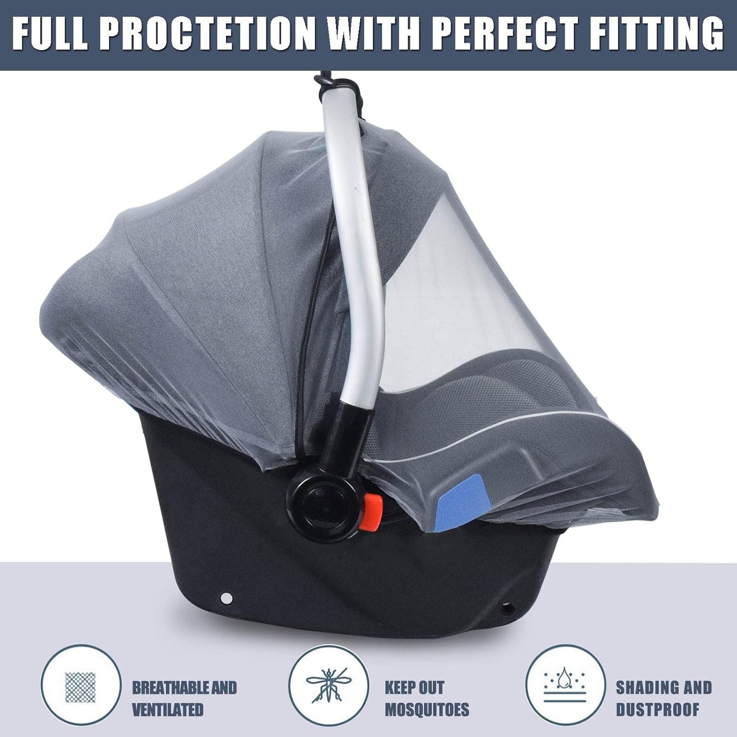 Mosquito Net for Baby Car Seats, Infant Stroller and Bassinets, Infant Car Seat Insect Mesh Net,Breathable,Easy Fitting, Portable Durable & Long Lasting Insect Netting (Gray)…