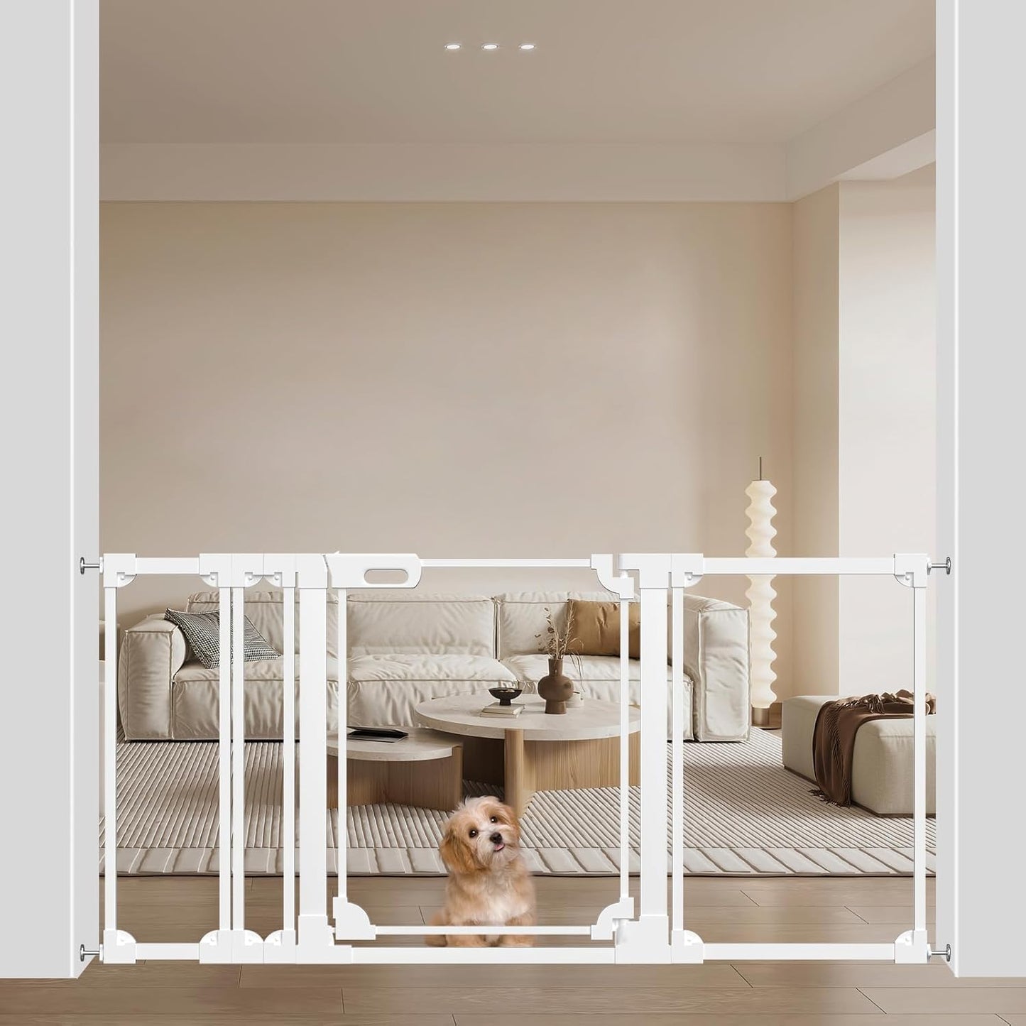 WAOWAO Clear Acrylic Baby Gate for Stairs Modern Design Acrylic Auto Close Pet Gate, 57.87-66.14" Wide Safety Baby Gate for Doorways,White Clear Dog Gates Indoor, Hallways,Kitchen