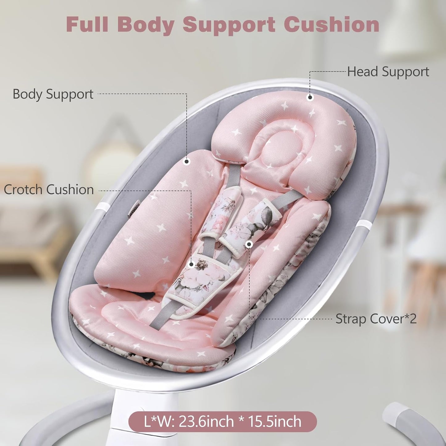 [Upgraded] Infant Car Seat Insert & Newborn Head Support, 3 Strap Covers + Reversible 2-in-1 Design – All Seasons Baby Car Seat Cushion for Stroller, Swing, Rocker, Bassinets