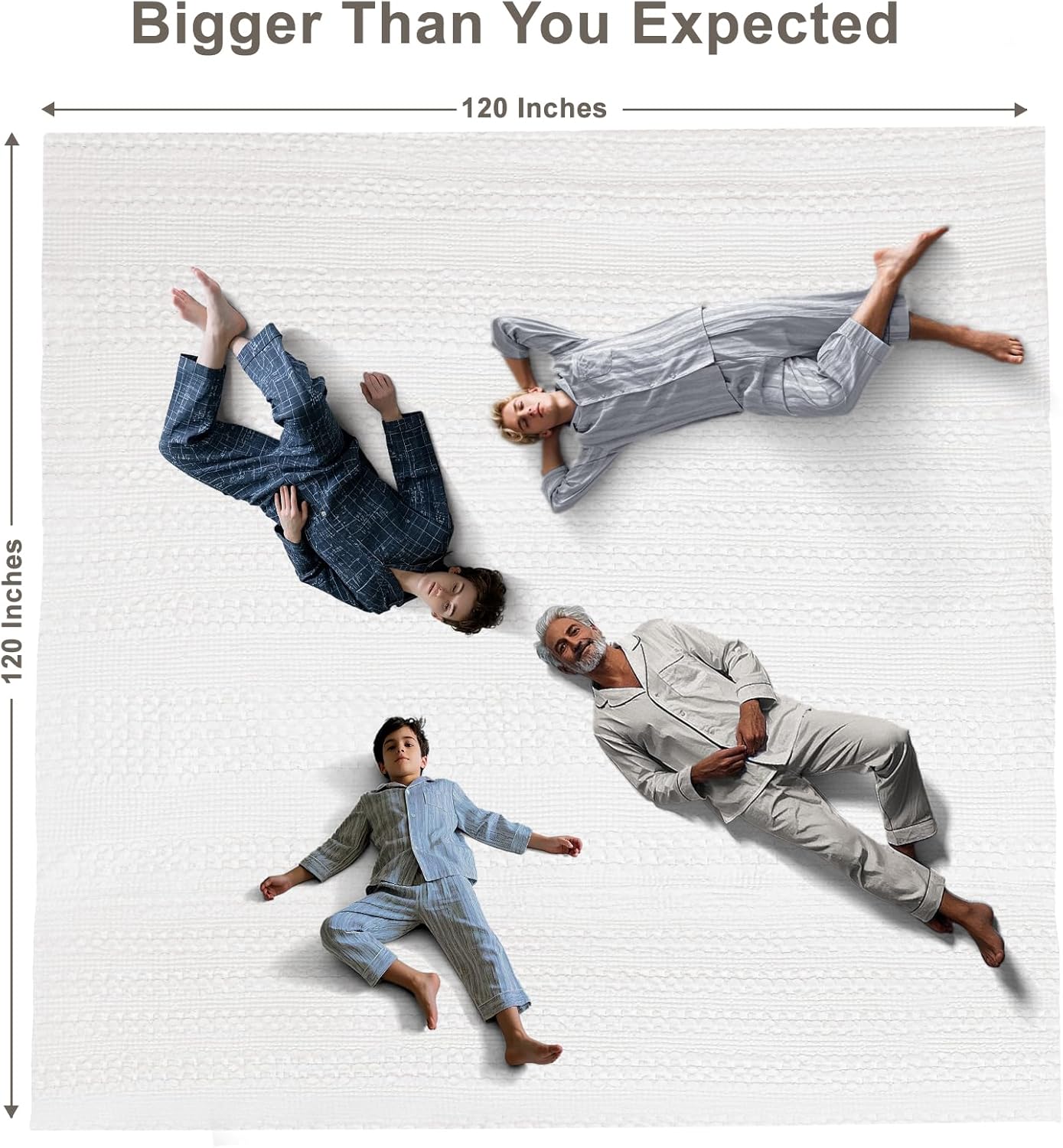 PHF 100% Cotton Waffle Blanket Oversized King 120"x120", Lightweight Breathable Extra Large 10'x10' Summer Blankets for Bed, Giant Big Luxury Aesthetic Woven Bedding for Home Decor, White