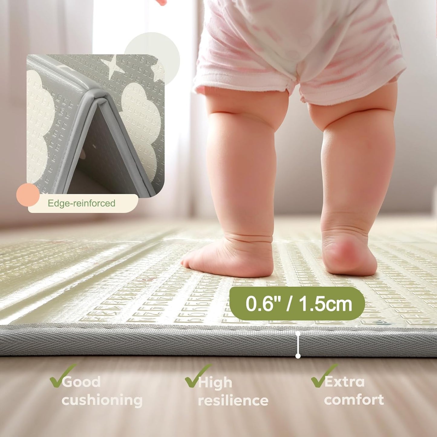 Extra Large Foldable Play Mat, Reversible Baby Play Mat with Edge Reinforcement, Non-Toxic & Waterproof Baby Mat for Floor, Foam Playmat with Travel Bag, Rainbow, Cloud & Moon, 79"x71"