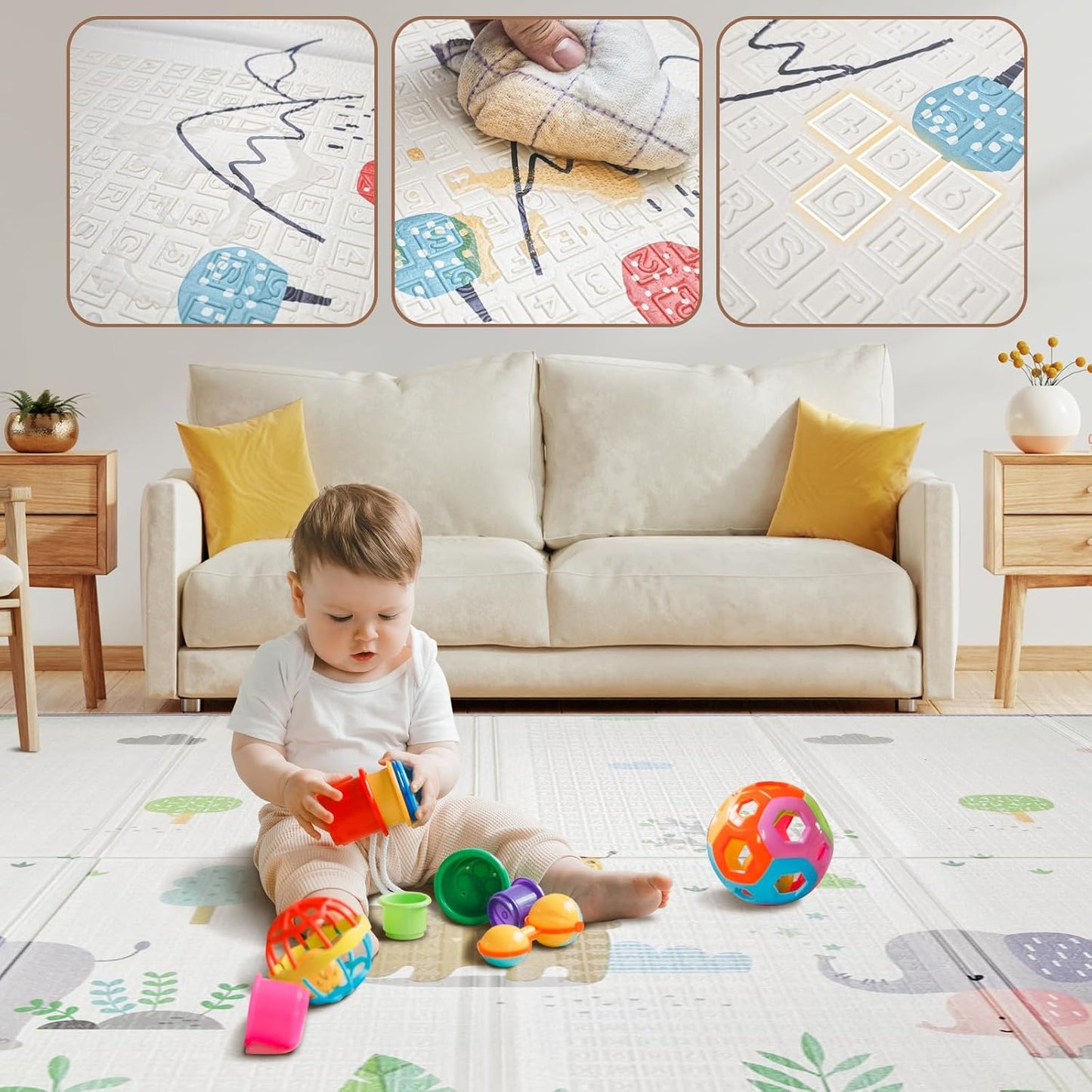 FLAGAV Baby Play Mat, 79 x 59 Inch Foldable Playmat for Babies and Toddlers, Waterproof and Non-Toxic Crawling Mat, Reversible Foam Play Area for Infant Tummy Time, Indoor & Outdoor Use - 200x150 cm