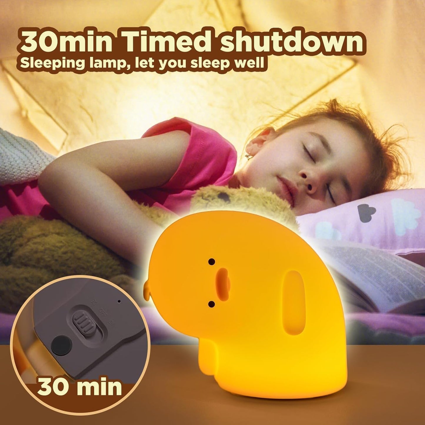 Cute Duck Lamp, Fun Lying Flat Animal Night Light - LED Squishy Novelty Duck/Chicken/Pig/Rabbit/Panda for Kids, Toddlers, Nursery - Touch Kawaii Room/House Decor