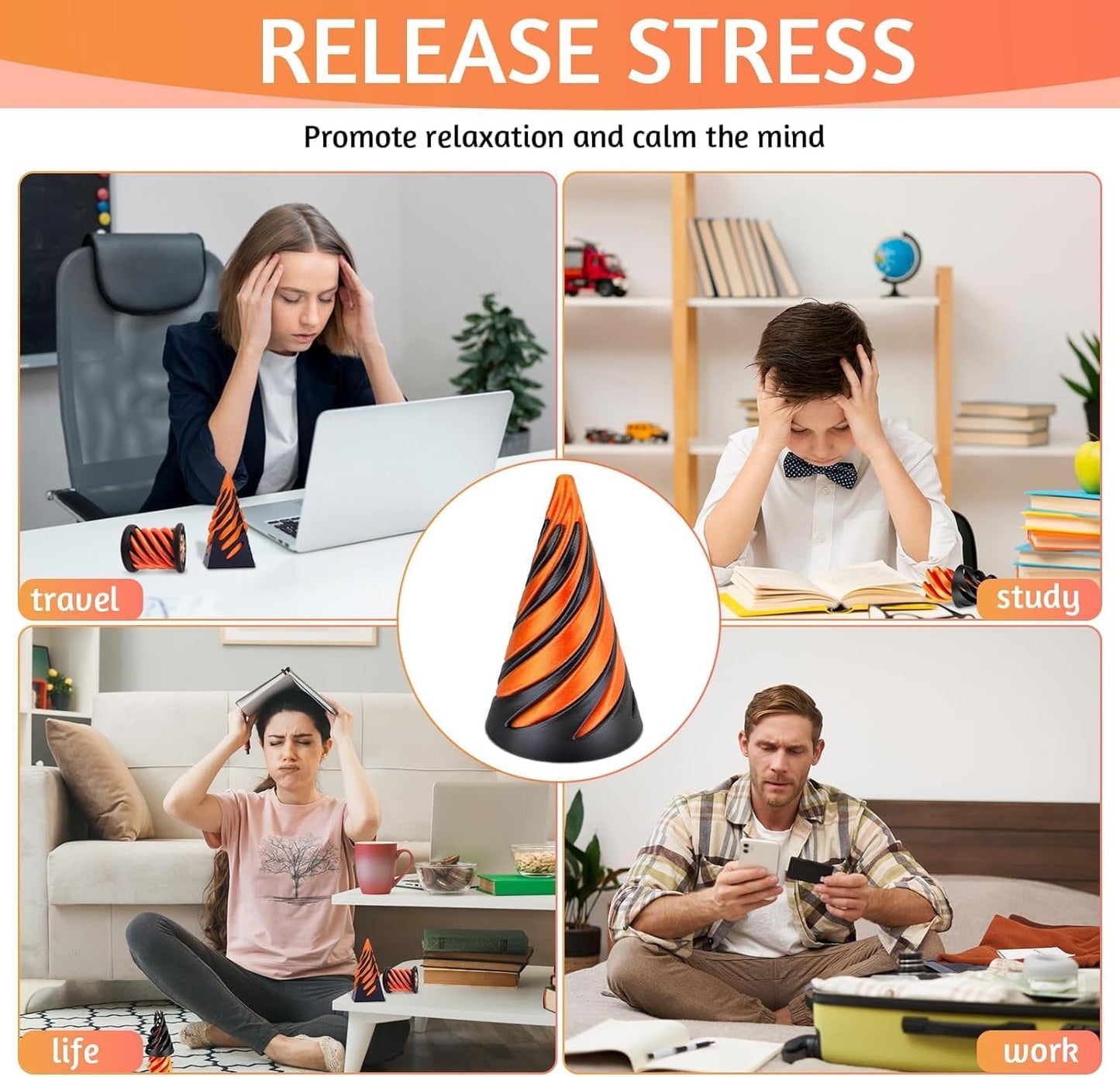 Impossible Cone, Spiral Cone Fidget Toy 3D Printed Spiral Fidget Toys Impossible Pyramid Passthrough Sculpture, Mini Cones Pass Through Pyramid Fidget Toy for Stress and Anxiety Relaxing