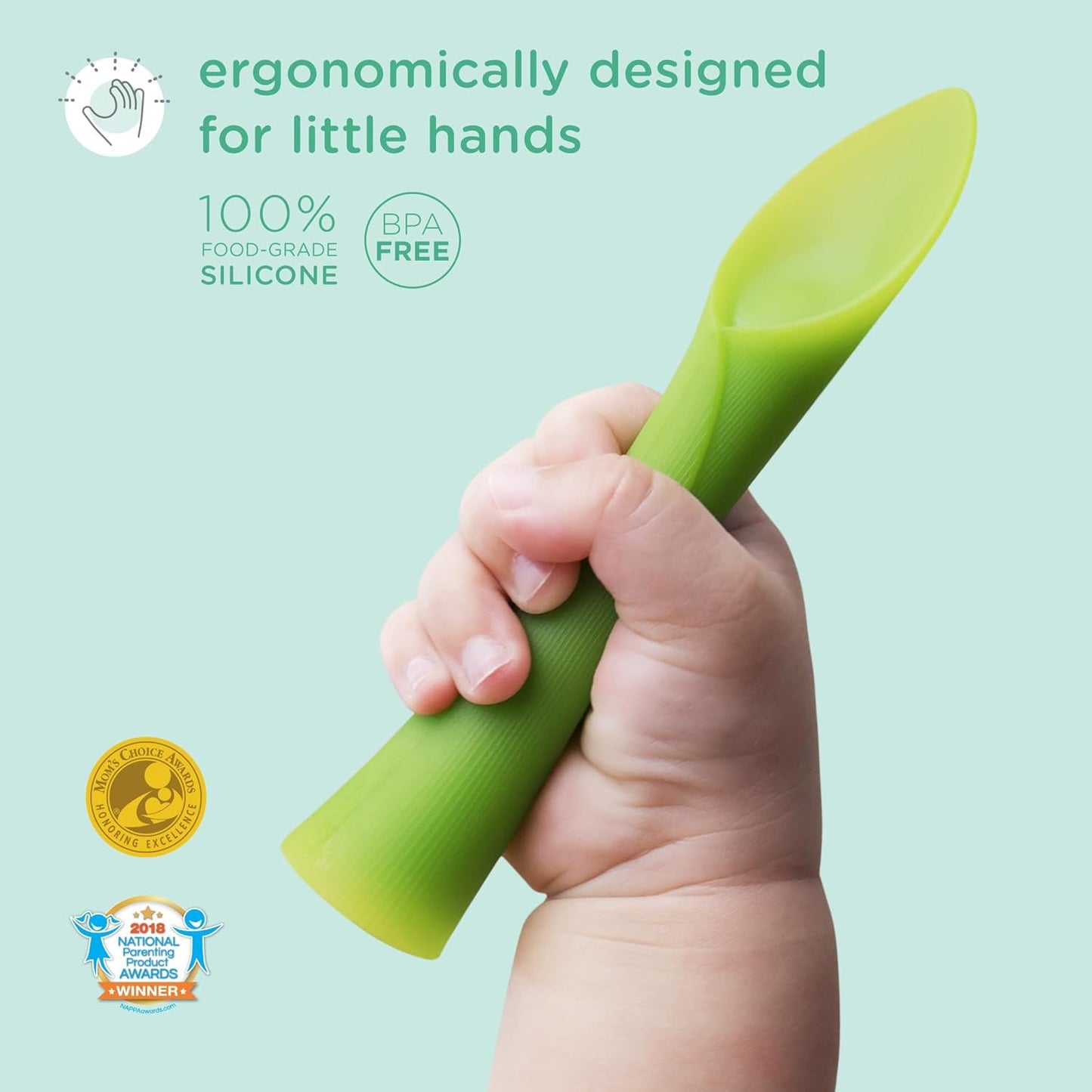 Olababy 100% Silicone Soft-Tip Training Spoon for Baby Led Weaning 2pack (Pearl/Blueberry)
