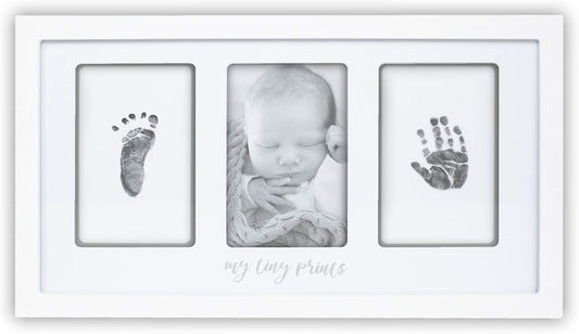 Felt Like Sharing My Tiny Prints Newborn Baby Handprint and Footprint Kit – Photo Keepsake Frame with Ink Pad for Baby Hand and Footprints – Great New Parent Present – 17” L x 9.5” H (White)