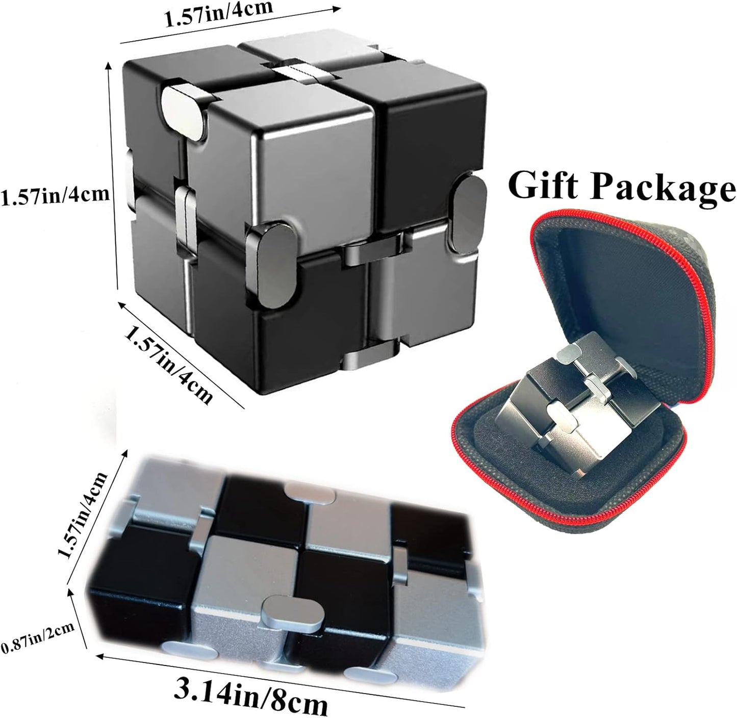 Metal Fidget Toys Infinity Cube for Men Anxiety Stress Relief Aluminum Alloy Material (Black & Silver)