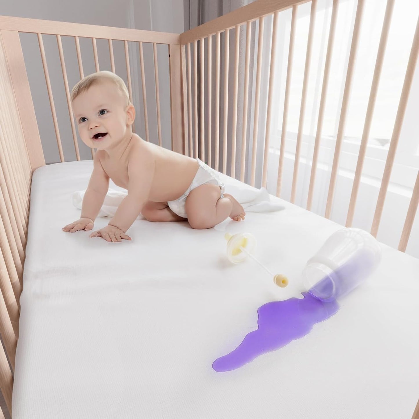 Waterproof Crib Mattress Protector Zippered 2 Pack, 6-Side Waterproof Crib Mattress Encasement, Durable Zipper, Noiseless, 28'' X 52" X 6"