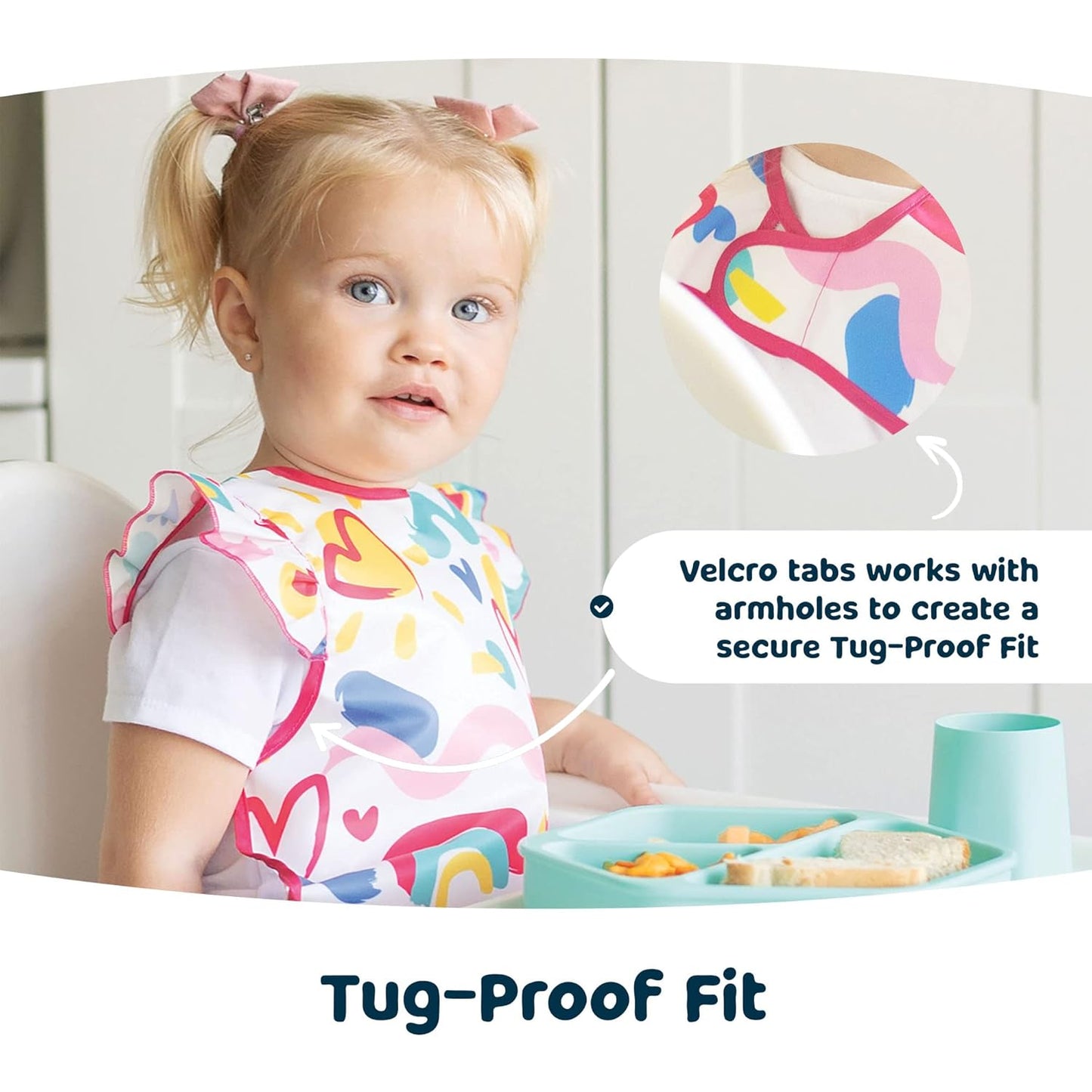 Tiny Twinkle Mess Proof Baby Bib - Waterproof & Lightweight Baby-Led Weaning Apron | 100% Recycled Polyester, Easy Clean & Machine Washable (Rose, Small 6-24 Months)