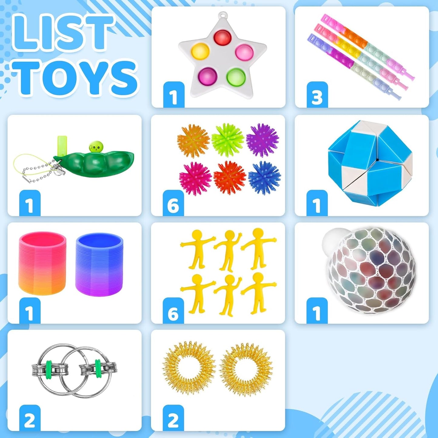 (100 Pcs) Fidget Toys Pack, Party Favors Stress Relief & Anxiety Relief Sensory Toy， Classroom Prizes Pinata Filler Treasure Box，Autistic ADHD Toys ，Stocking Stuffers Gifts for Kids Boys Girls Teens