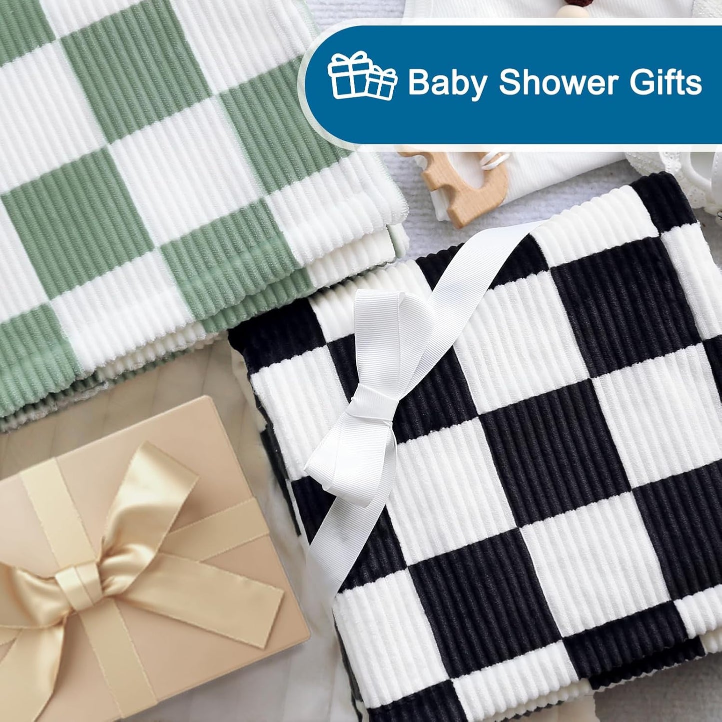 HOMRITAR Black and White Baby Blanket for Boys Ultra Soft Warm Lightweight Toddler Blanket with High Contrast Checkered, 3D Double Layer Fleece for Newborn Visual Touch Sensory 30x40 Inch