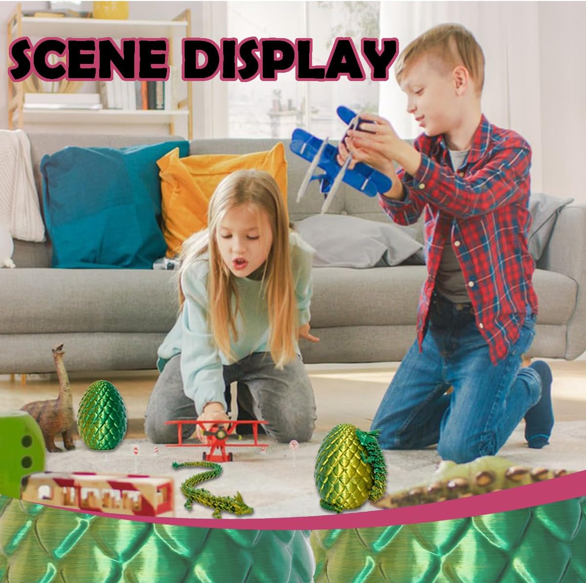 3D Printed Dragon Eggs with Dragon Inside, 12In Laser Gold Green Dragon Egg Fidget Toy, Executive Desk Articulated Dragon Toy, Home Office Decor