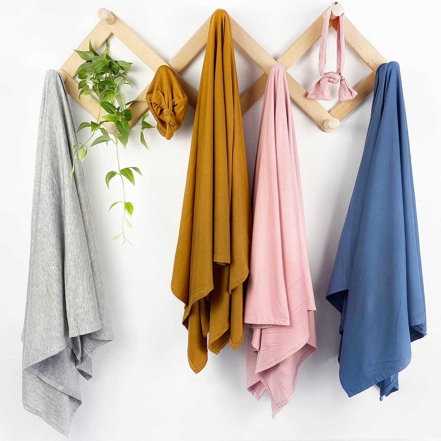 OWLOWLA Swaddle Blanket and Hat Set Newborn Swaddle Wrap Baby Receiving Blanket for Baby Boys Girls(Baby Blue)