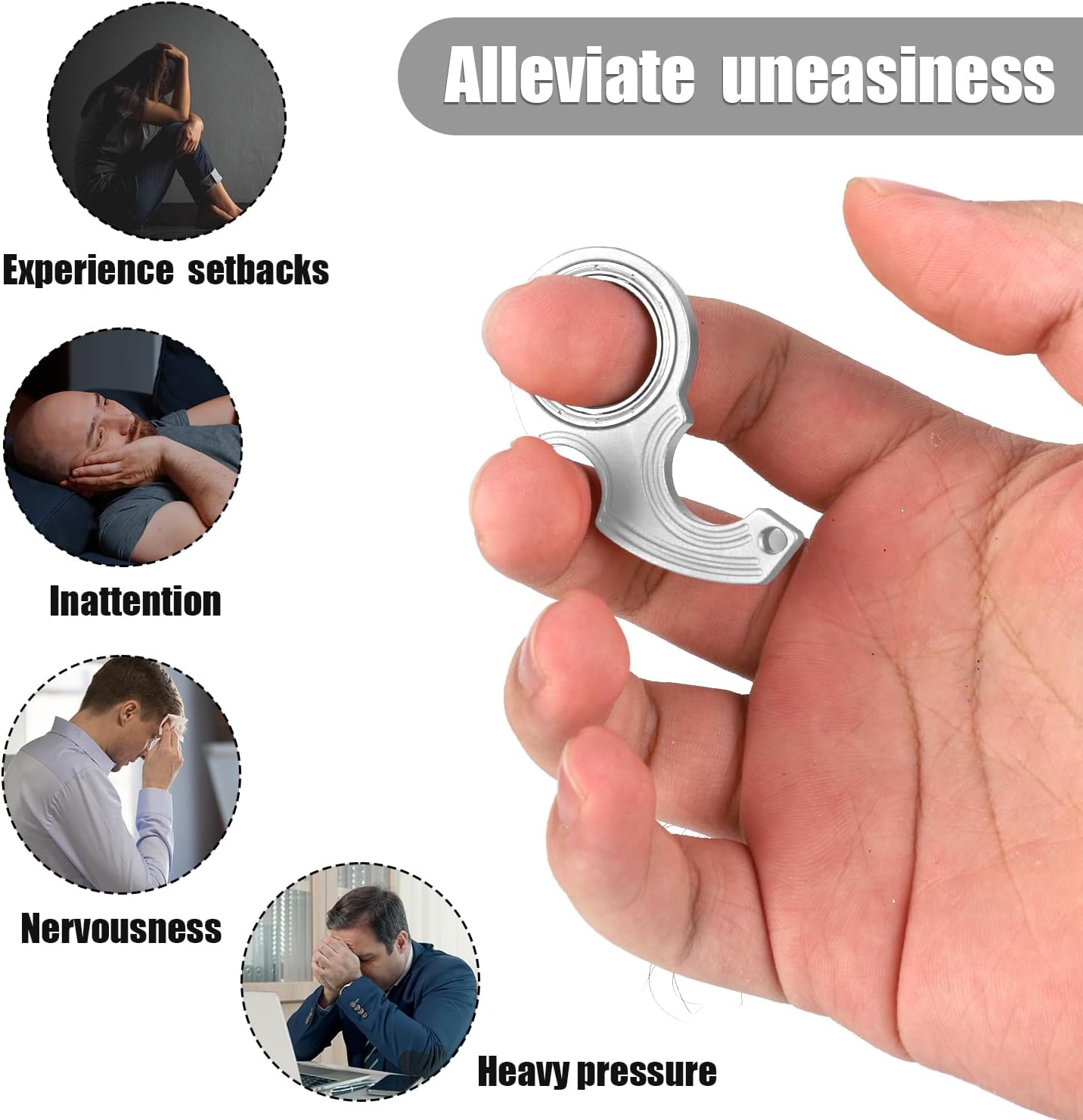 2pcs Key Chain Spinner Fidget Toy, Portable Finger Spinning Keychain with 2pcs Key Ring Funny Key Holder Toys for Adults Teens Finger Exercising (Silver)