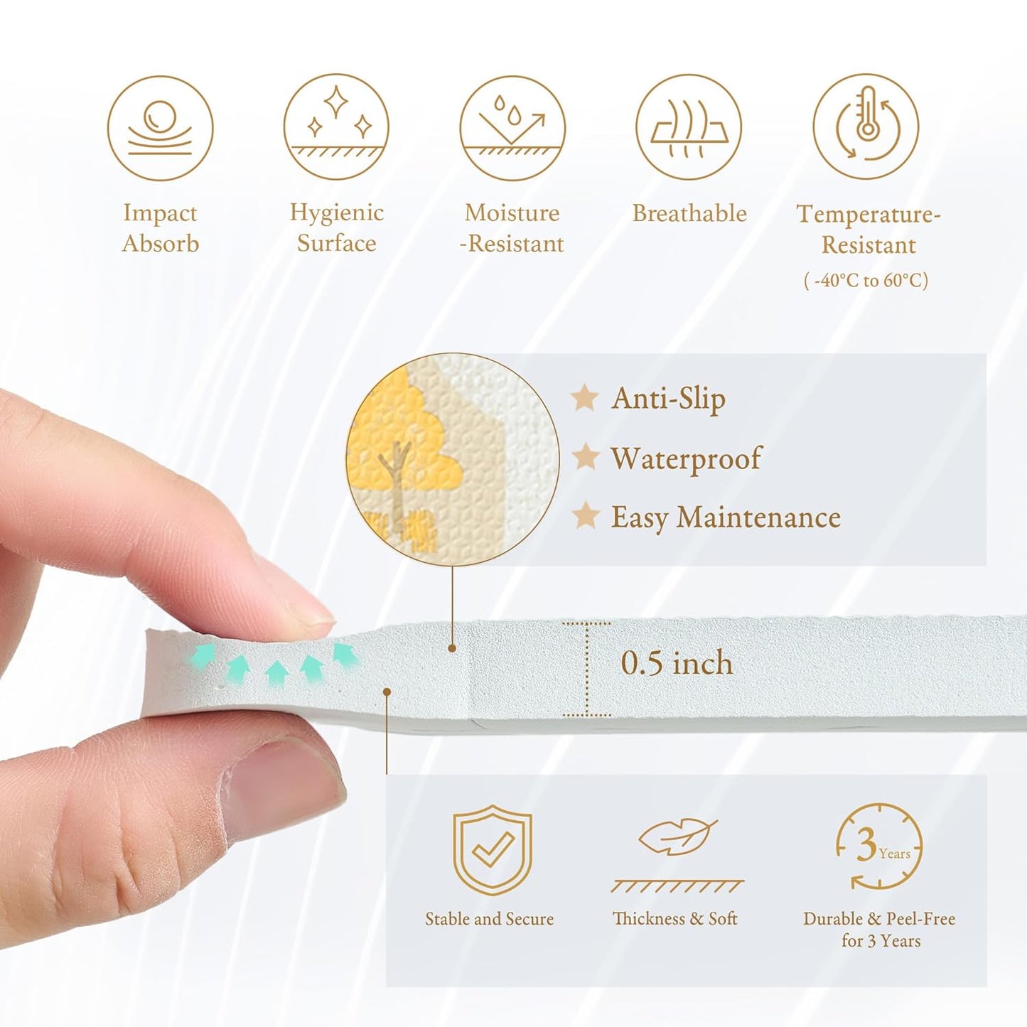 Premium Baby Foam Play Mats - Stylish Floor & Exercise Puzzle Mat for Toddlers and Kids- 6 Soft, Non-Toxic, Odorless, Peel-Resistant Foam Tiles - 6ft x 4ft - 0.5” inch Thick, Warm Beige