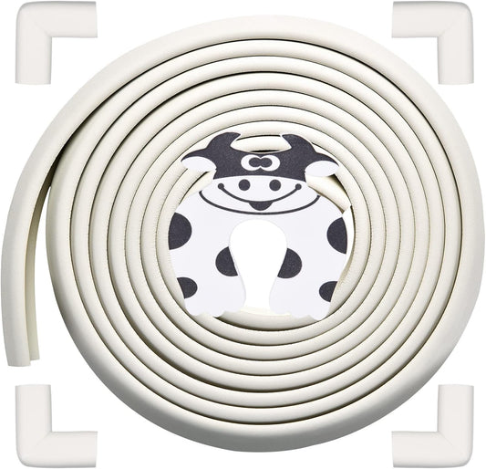 Baby Proofing Edge and Corner Guards, Safety Furniture Bumper with 3M Double-Sided Tape,16.40ft Edge + 4 Pre-Taped Corners Baby Corner Protector for Fireplace, Table, Stair, Cabinet (Beige White)