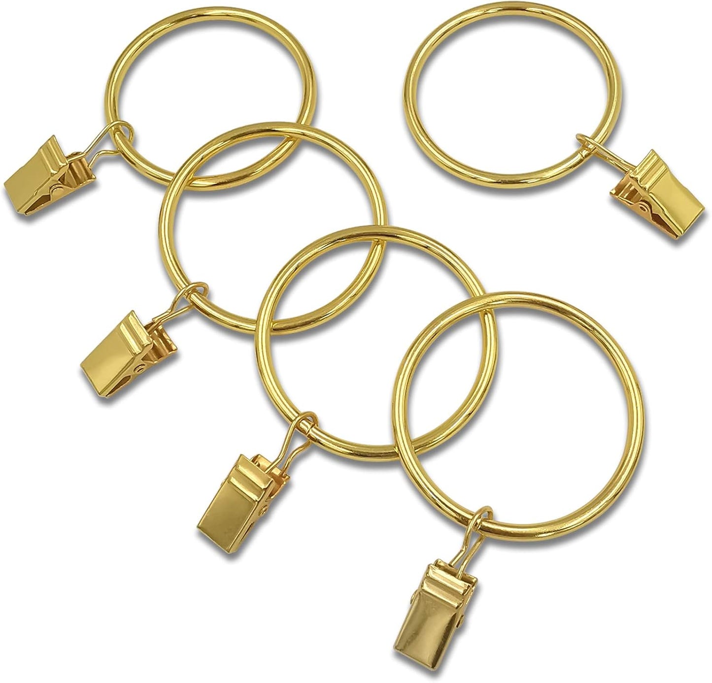 20 Pack Gold Curtain Rings with Clips, Curtain Hooks Hangers Clip Rings for Hanging Drapes Bows Hat, Drapery Rings 1.77 in I D, Fits up to 1.5 in Diameter Curtain Rod.