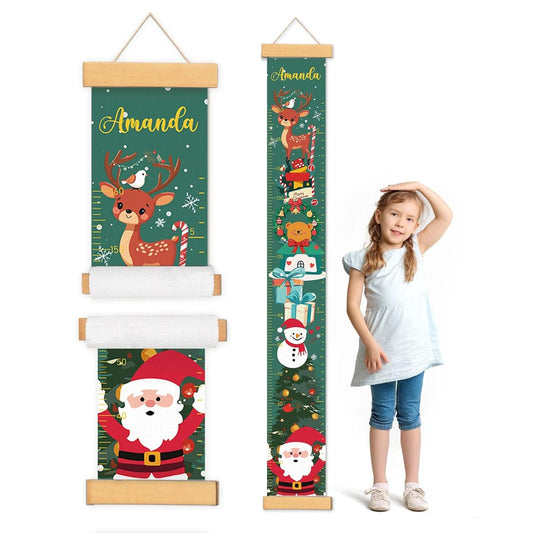 Personalized Name Growth Chart for Wall, Christmas Deer Height Chart, Waterproof Canvas Measure Wall Ruler Removable, Nursery Wall Decor for Baby Kids Toddlers,Christmas Gifts for Kid