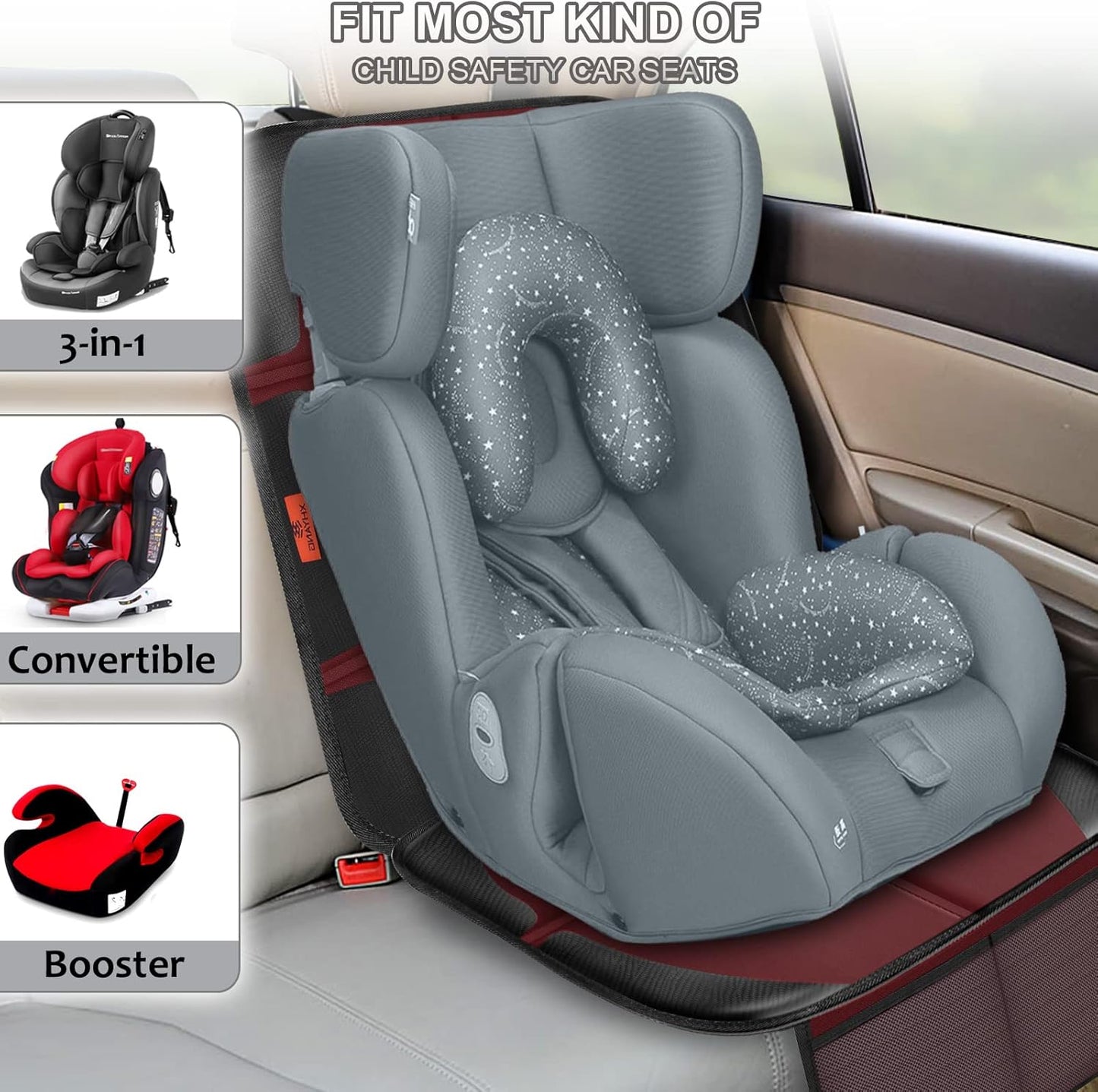 Car Seat Protector,2 Pack Automotive Seat Protectors Baby Carseat Pad Waterproof Durable 600D Fabric for Child Baby Car Seat Mat Vehicle Pet Cover 2 Storage Pockets (Wine Red)