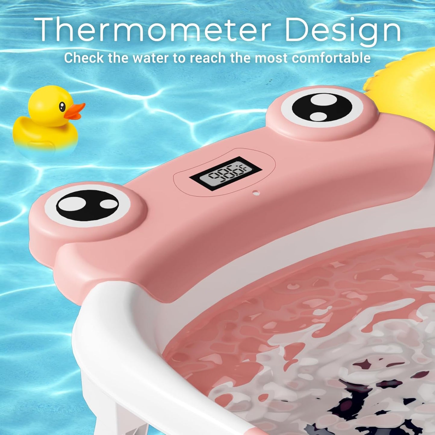 Baby Bathtub, Collapsible Newborn Bathtub for Infant to Toddler 0-24 Months with Soft Cushion and Thermometer,Portable Travel Newborn Tub with No-Slip Feet, Baby Shower Gifts,Pink