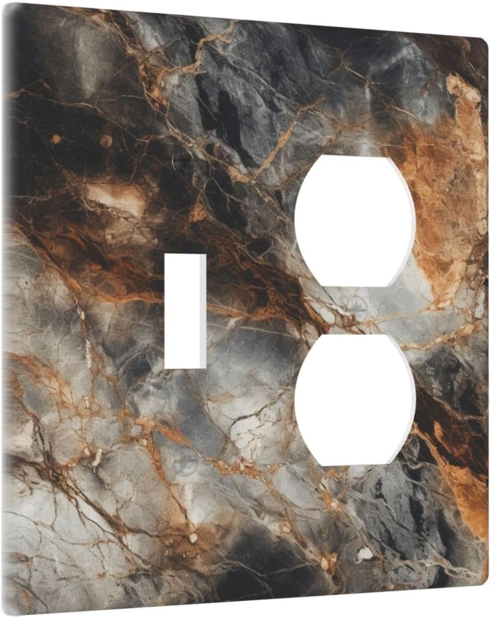 Brown Marble Granite Golden Lines Print Wallplates 1 Toggle 1 Duplex Switch Plate Electrical GFCI Faceplate Decorative Light Switch Covers for Bathroom Kitchen Decor