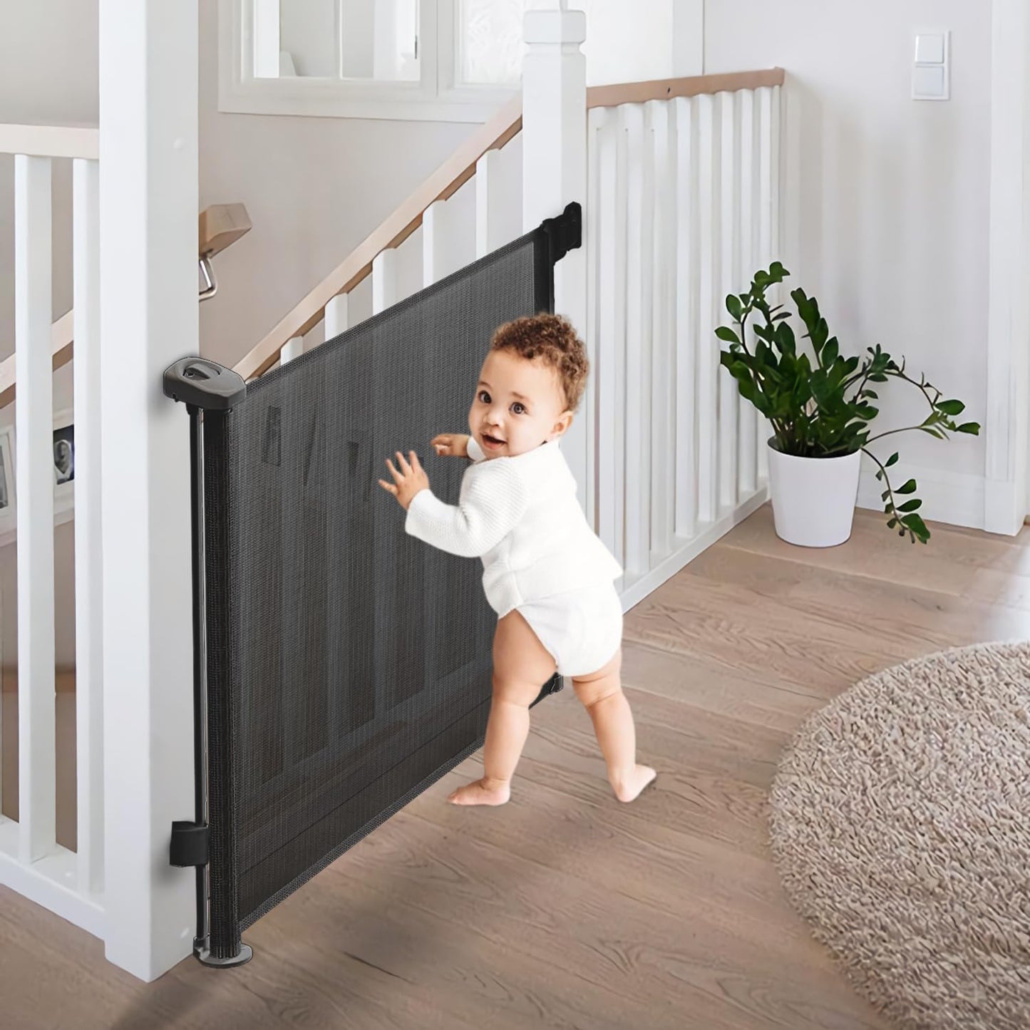 Retractable Baby Gate,Mesh Baby Gate or Mesh Dog Gate,33" Tall,Extends up to 55" Wide,Child Safety Gate for Doorways, Stairs, Hallways, Indoor/Outdoor, Black