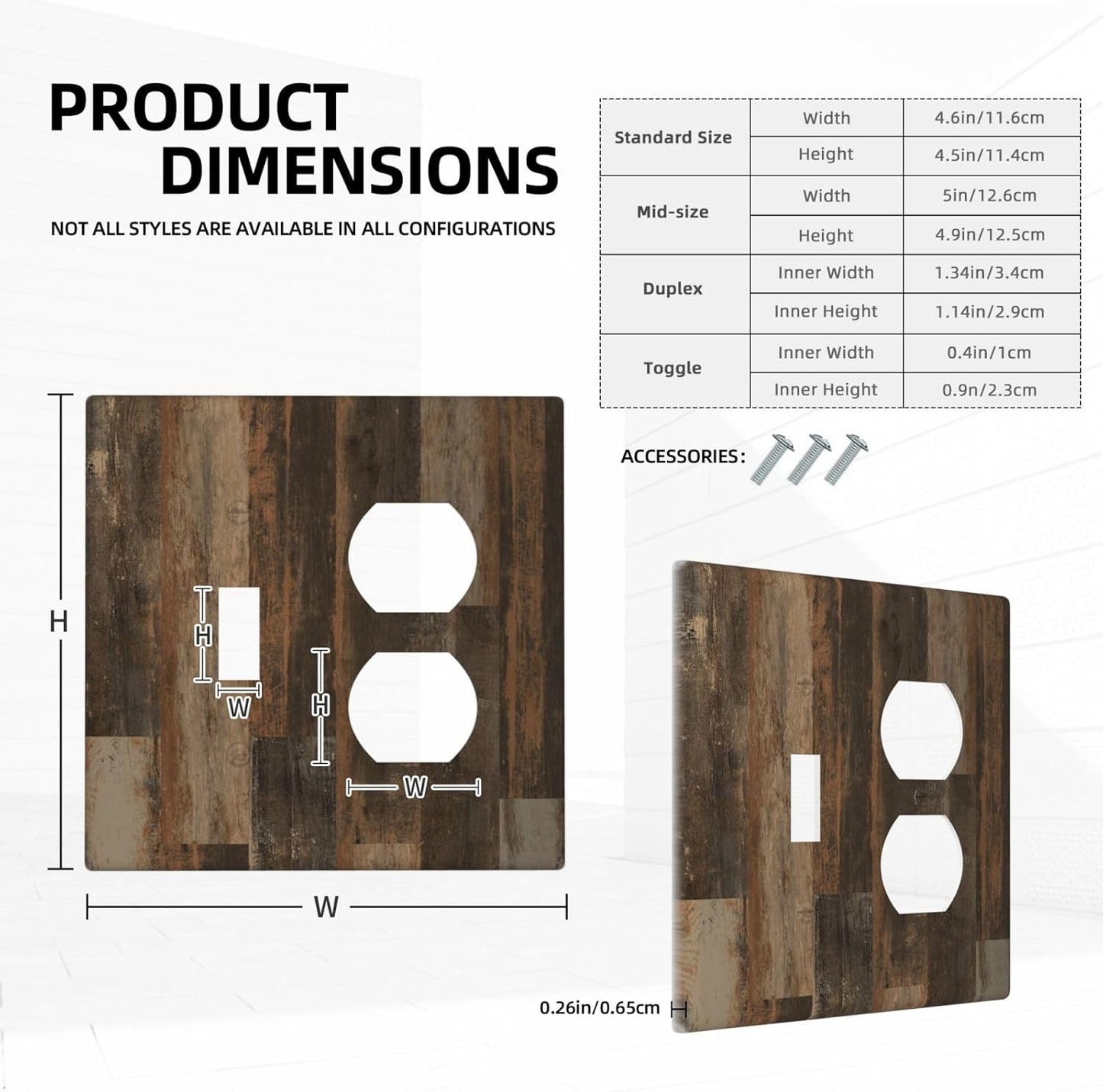Rustic Brown Wood Grain Dark Oak Wallplates 1 Toggle 1 Duplex Switch Plate Electrical GFCI Faceplate Decorative Light Switch Covers for Farmhouse Home Decor
