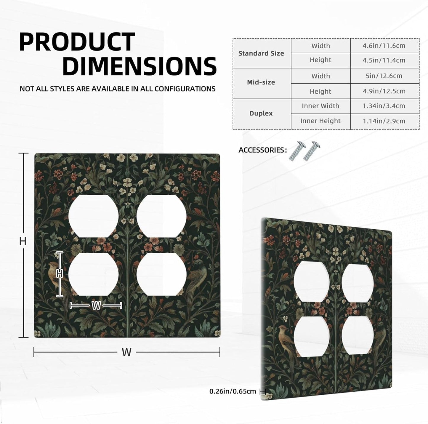 Outlet Covers Vintage Morris Colorful Flower Green Leaf 2 Gang Double Duplex Decorative Light Switch Covers Electrical Wallplates Socket Faceplate For Bed Room Living Room Decor