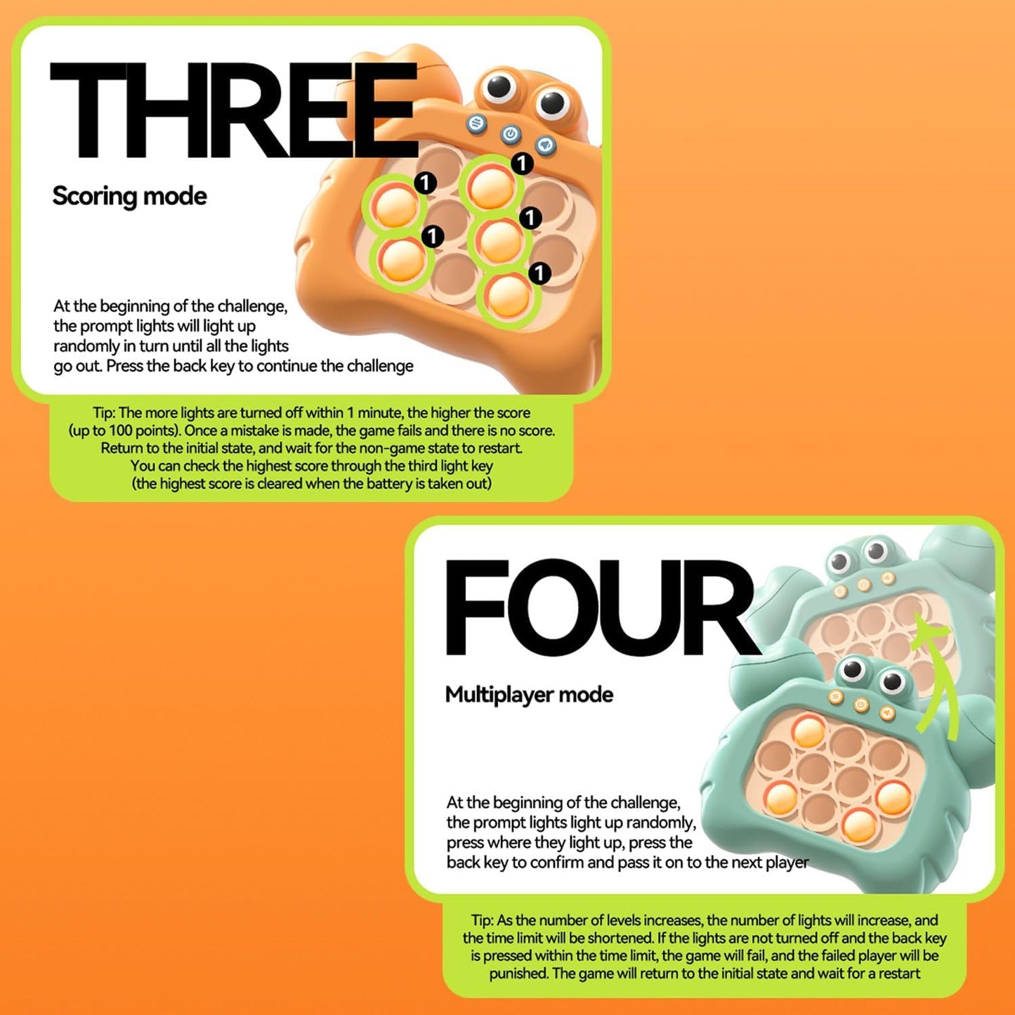 Quick Push Bubbles Pop Fidget Toy It Game, Fast Push Light Up Pop Interactive Sensory Toy, Fast Push Button Game for Kids Adult, Stress Relief Handheld Game Present Toy for 3 4 5 6 7 Years Boy Girl