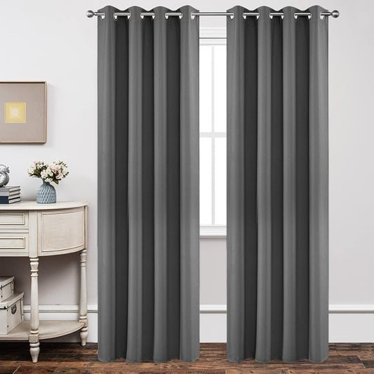 Joydeco Blackout Curtains 95 Inch Length 2 Panels Set, Thermal Insulated Long Curtains& Drapes 2 Burg, Room Darkening Grommet Drapes for Living Room Bedroom Window (W52 x L95 Inch, Light Grey)