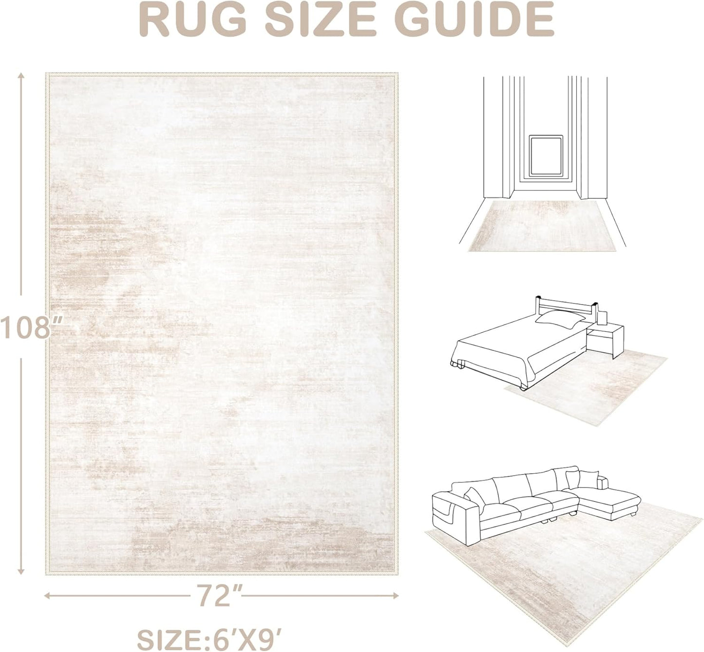 Area Rugs 6x9 Living Room: Washable Rug Modern Abstract Large Rug Soft Non Slip Neutral Rugs Stain Resistant Indoor Carpet for Bedroom Kitchen Dining Room Table Nursery Home Office Rugs(Beige,6'x9')
