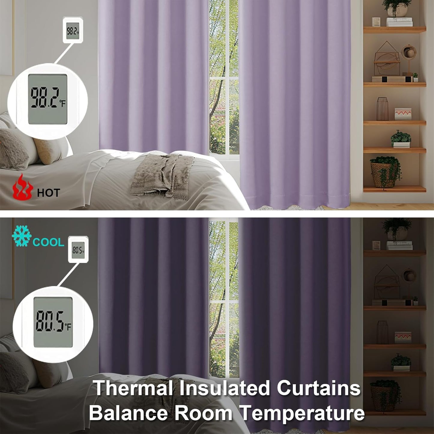 Simplebrand Ava Lilac Short Blackout Curtains for Bedroom 54 Inches Long 2 Panels Set, Solid Thermal Insulated, Energy Saving Window Treatment Curtains Blackout Drapes, W40 x L54 Inch, Lilac