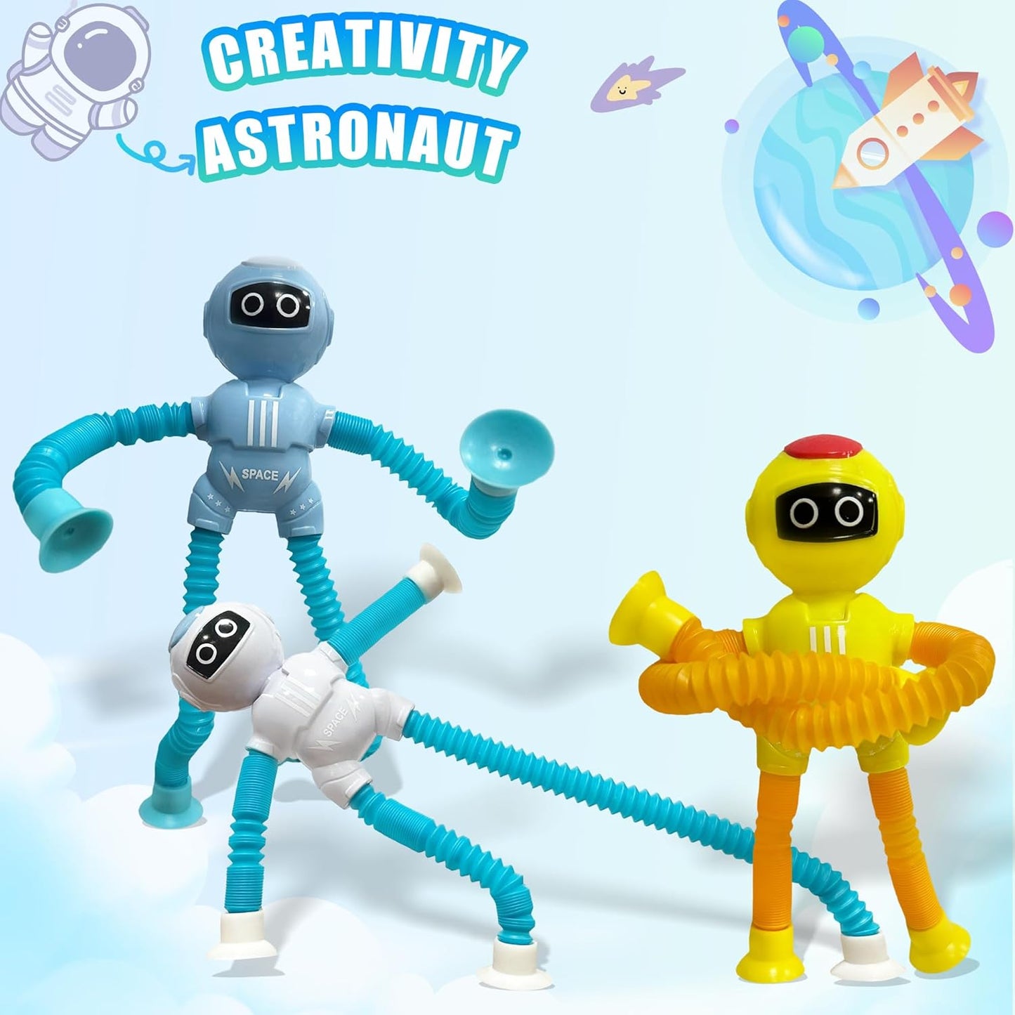 4 Pcs Pop Tubes Sensory Toys Pack, Fidget Toys for Classroom Prizes,Party,Birthday,Easter Basket Stuffers,Telescopic Suction Cup Toy for 4 5 6 7 8 9 Years Old Boys & Girls