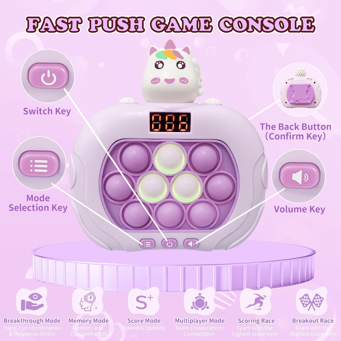 Quick Speed Push Puzzle Game Console Toys, Fast Push Bubble Game Light Up Pop Pro Fidget Games Pop Fidget Sensory Toys for Adults and Kids Bubble Stress Relief Handheld Electronic Pop Game for Kids