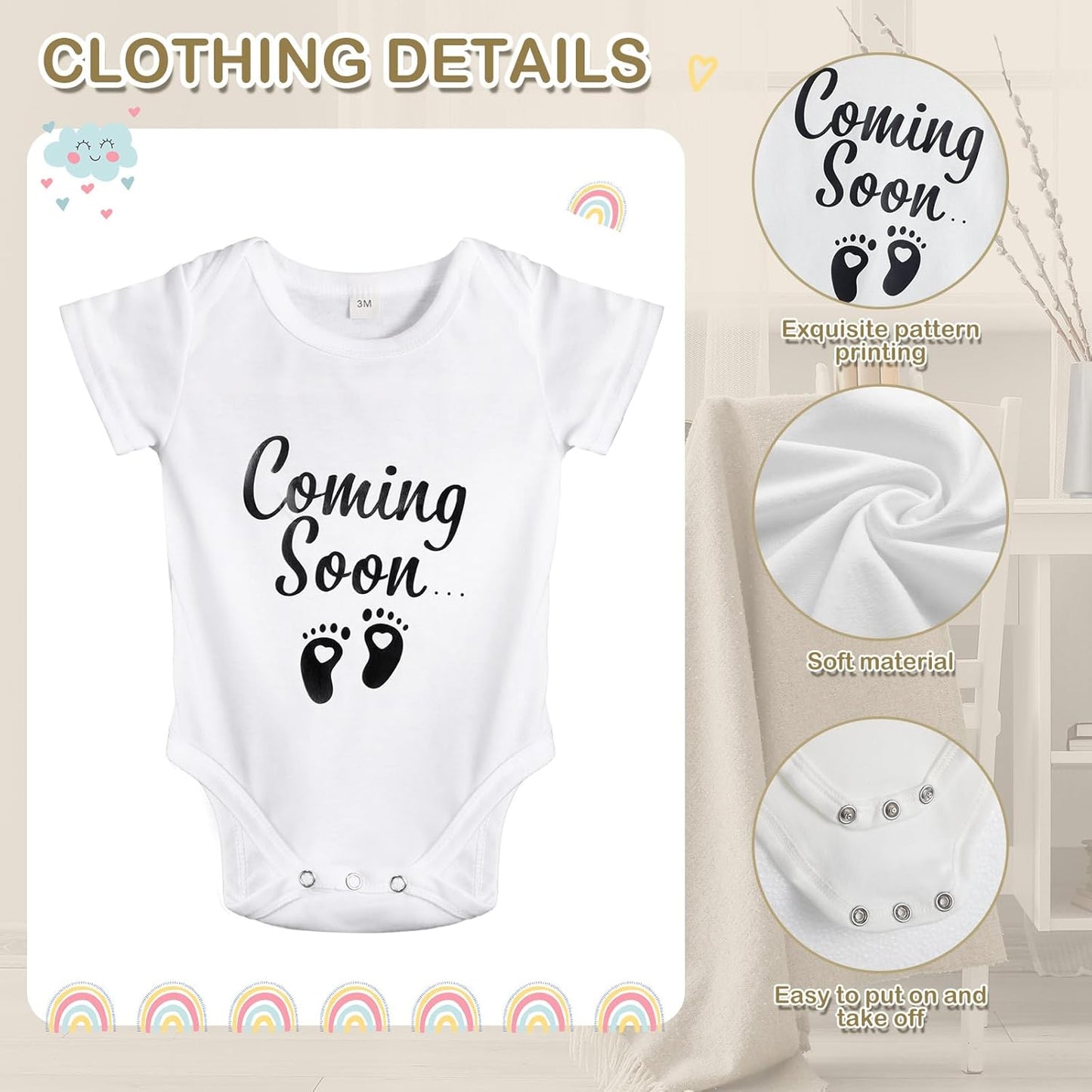 9 Pcs Pregnancy Announcement Set Pregnancy Reveal Ideas Felt Letter Board Baby Bodysuit Baby Booties Photo Frame Bear Plush Baby Wood Blocks for Coming Soon Baby Announcement (White,Bright)