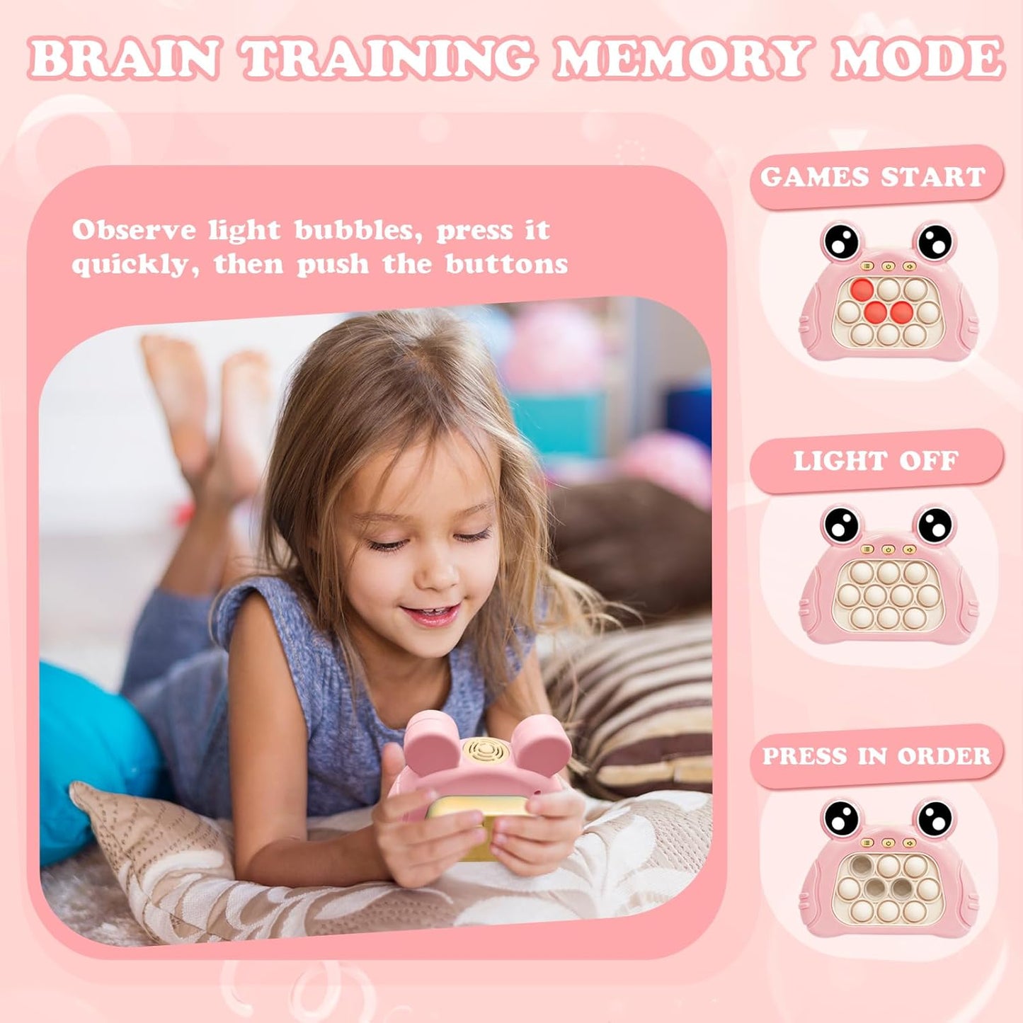 Fast Push Pop Pro Light Up Fidget Bubble Game Controller, Puzzle Pop Pro Game Fidget Toys Adults Handheld Bubble Pop Fidget Game Console Anti-Anxiety Autism Electronic Pop Toy