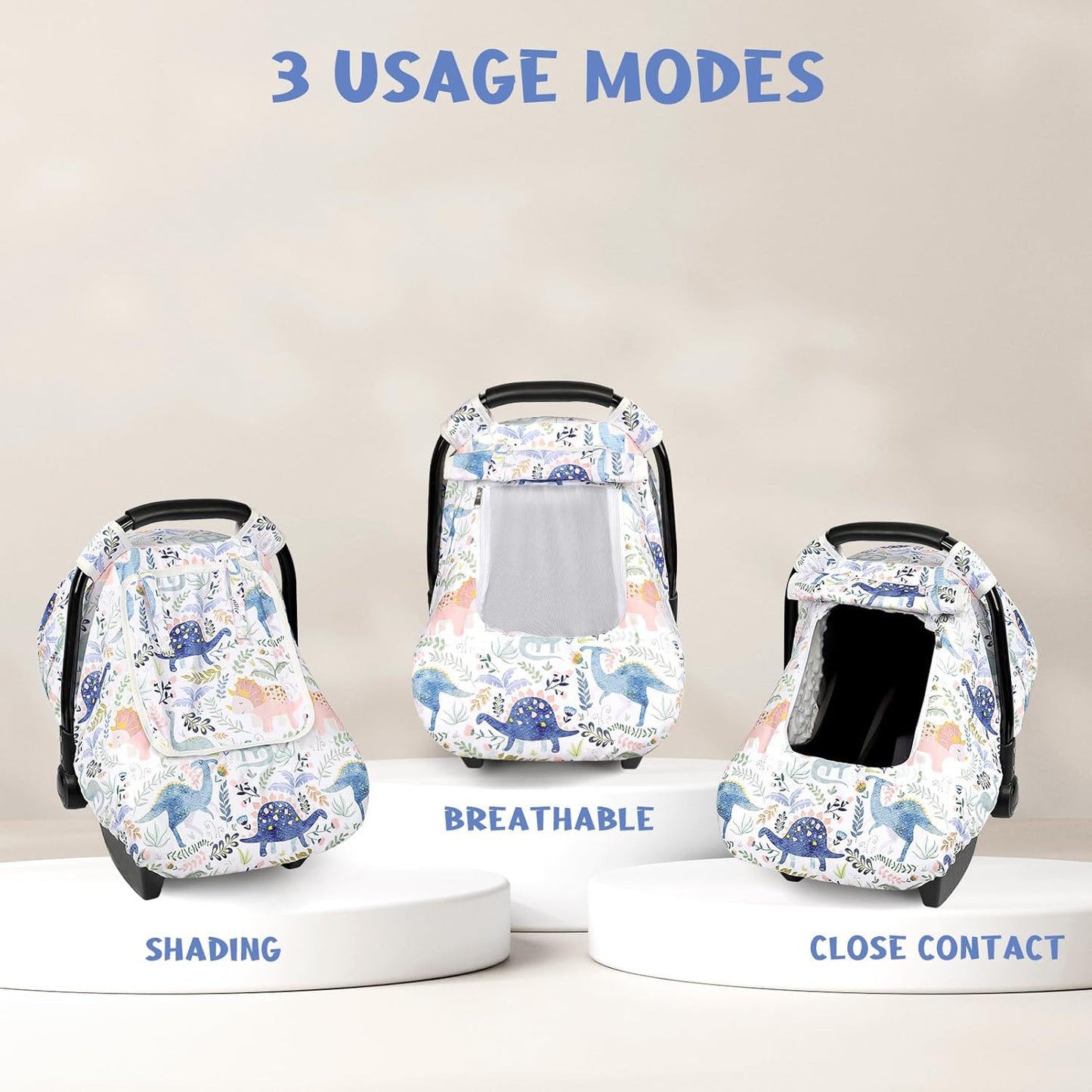 Pea Pod Car Seat Cover Baby Boy, Infant Car Seat Canopy Covers for Newborn with 2 Layers Windows of Breathable Mesh Fabric, Lightweight Polyester/Soft Minky Dot Backing