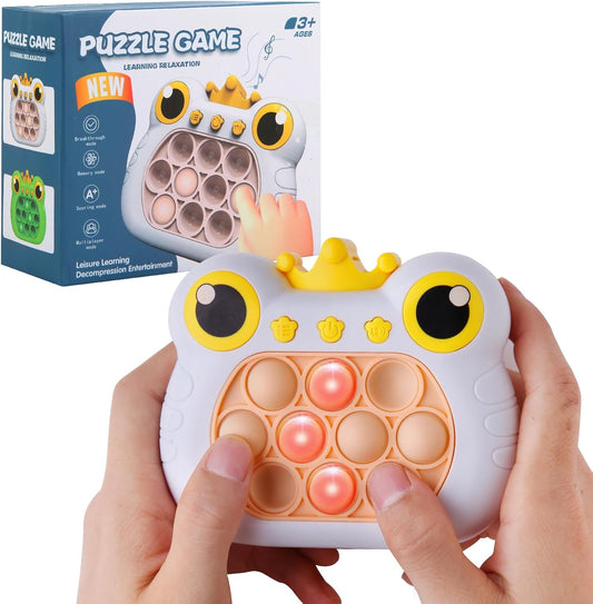 Pop Fidget Toys Handheld Game for Teens, Push Bubble Light up Puzzle Game Machine & Best Gifts for Kids, Quick Push Games Educational Sensory Toys, Stress Relief Party Favors Toy Age 3-12… (Frog-W)