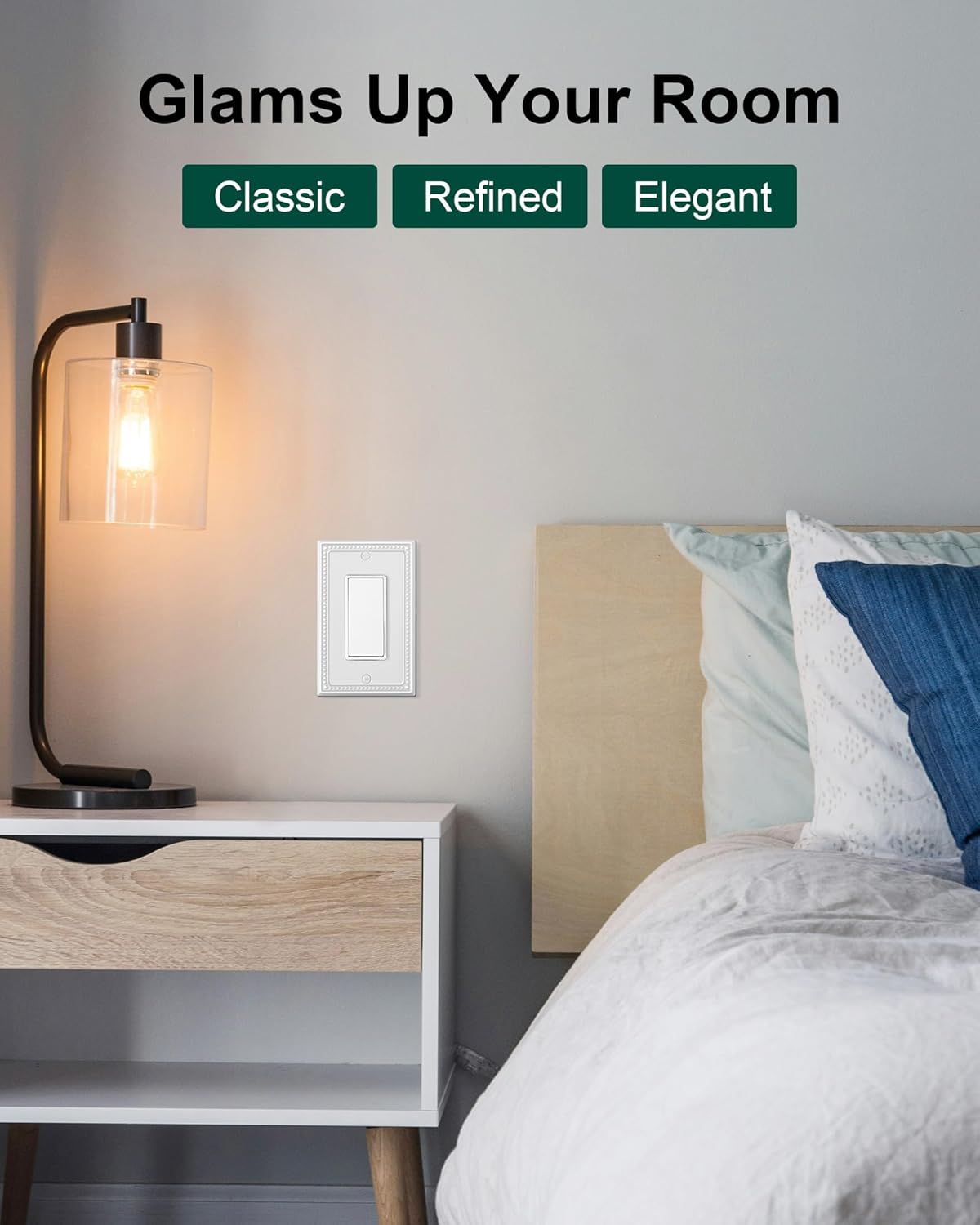 6-Pack Decorator Outlet Cover Plate, Decorative Switch Plates and Outlet Covers, Pure White Metal Wall Plates for Electrical Outlets, Receptacle, GFCI Outlet, Dimmer Switch