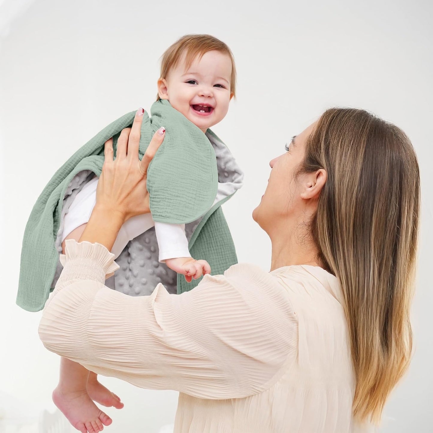 Susurration Baby Blanket for Unisex Boys Girls, Soft Nursery Minky Blanket with Muslin Cotton Front and Dotted Fleece Back, Receiving Blanket for Baby Newborn Infant, 30x40inch (Green)