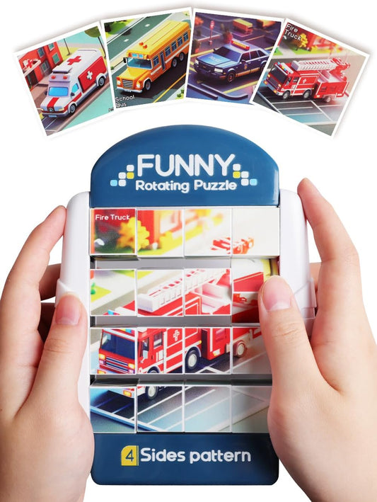 16-Piece Rotating Puzzles for Kids 4-6, Toddlers Puzzles 3-4, Road Trip, Airplane Activities Game, Travel Toys - Brain Teaser, Fine Motor Skills - Birthday Gifts Boys Girls - Special Vehicle